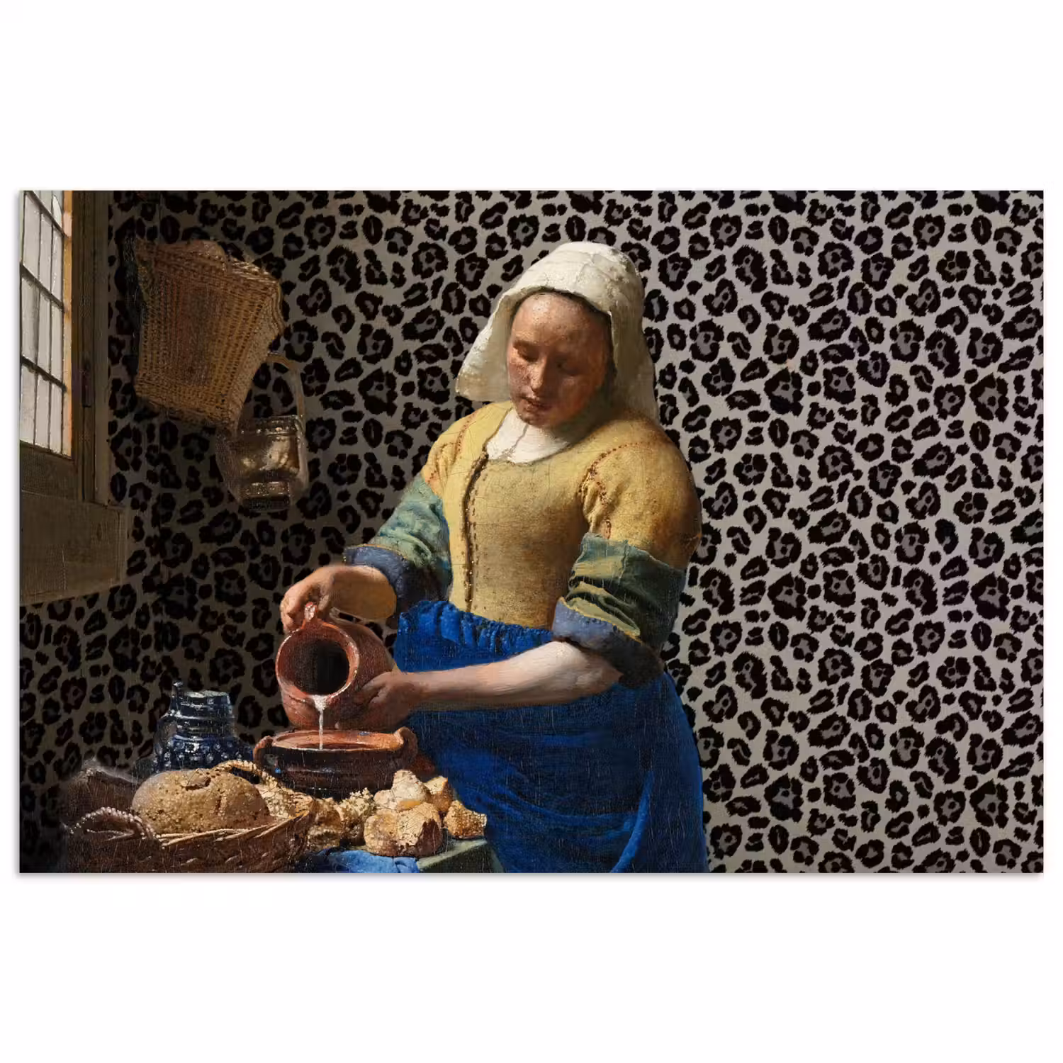 Melkmeisje - Kunst - Panterprint - Vermeer - Schilderij - Oude meesters poster papier klein -3d