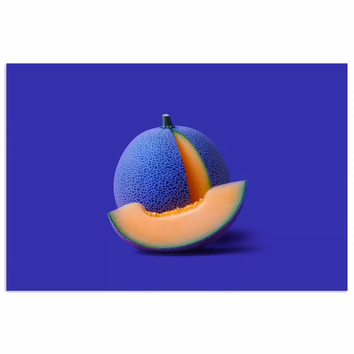 Meloen - Blauw - Oranje - Kunstzinnig poster papier klein -3d