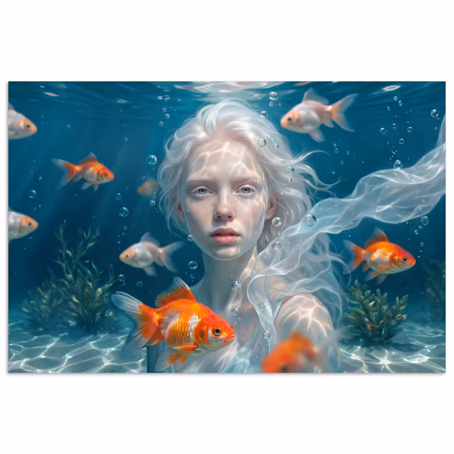 Mens - Onderwater - Vis - Modern - Blauw poster papier klein -3d