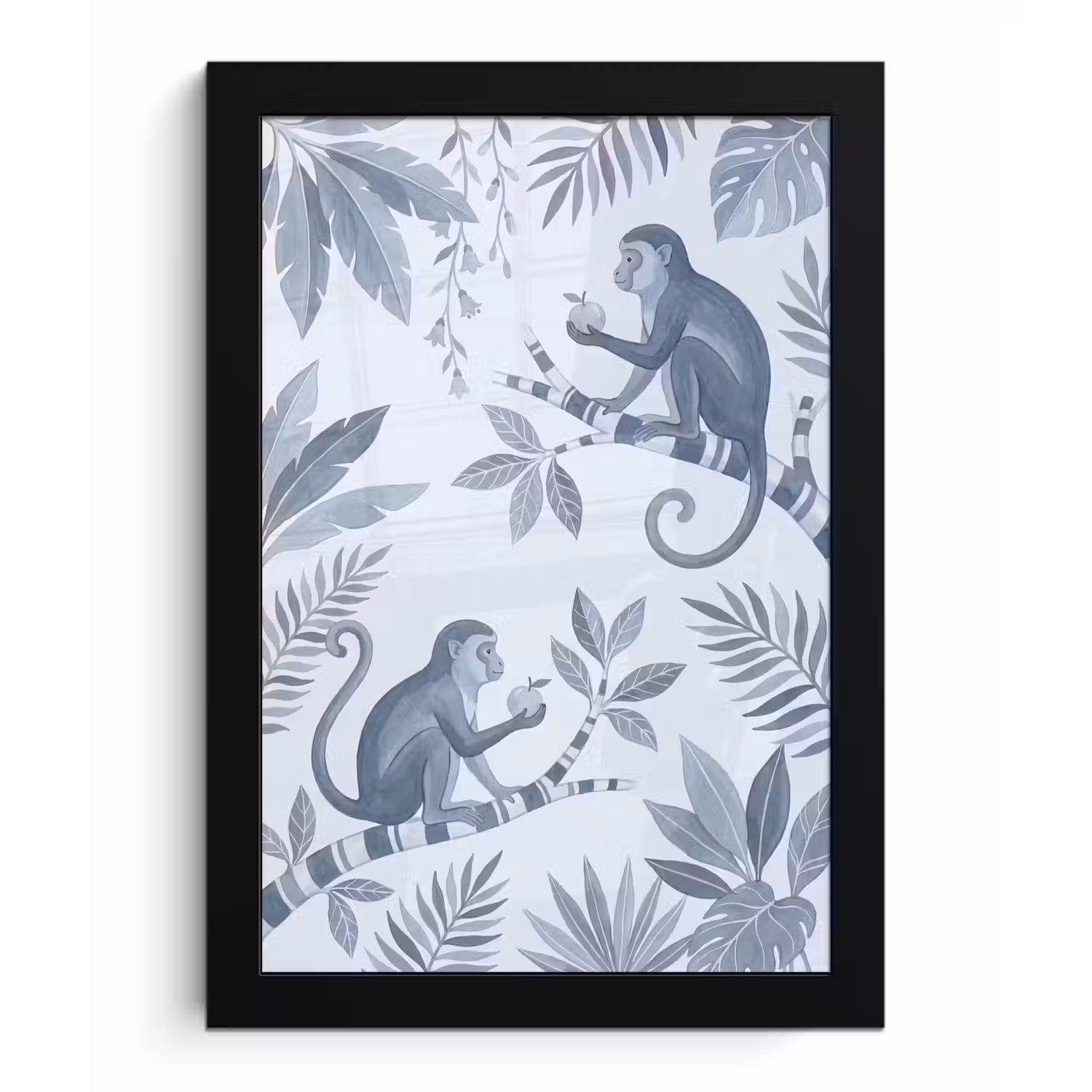 Aap - Boom - Bladeren - Jungle - Illustratie fotolijst zwart zonder passe partout klein -3d
