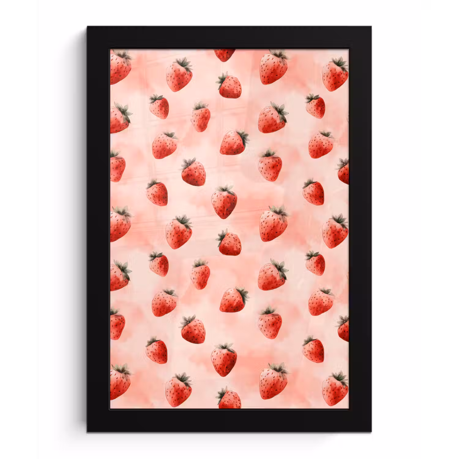 Aardbei - Patroon - Roze fotolijst zwart zonder passe partout klein 224 -3d
