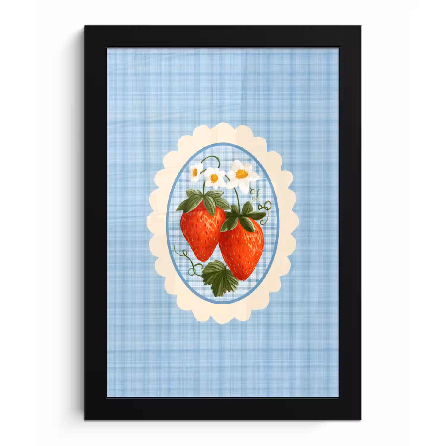 Aardbeien - Lijst - Rood - Geruit fotolijst zwart zonder passe partout klein -3d
