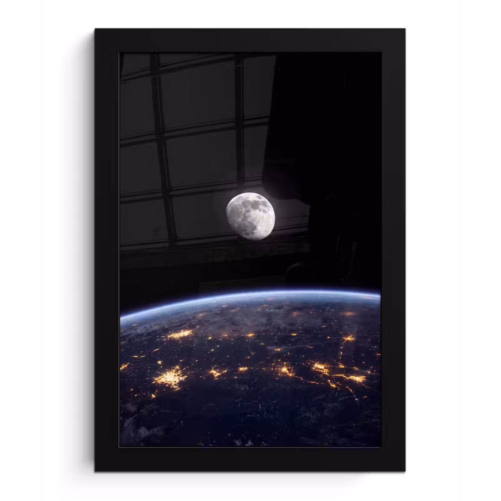 Poster met lijst - Aarde - Nacht - Ruimte - Aarde - Nacht - Ruimte fotolijst zwart zonder passe partout klein