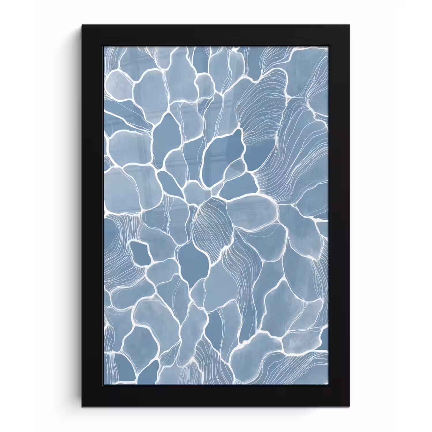 Abstract - Blauw - Bladeren fotolijst zwart zonder passe partout klein -3d