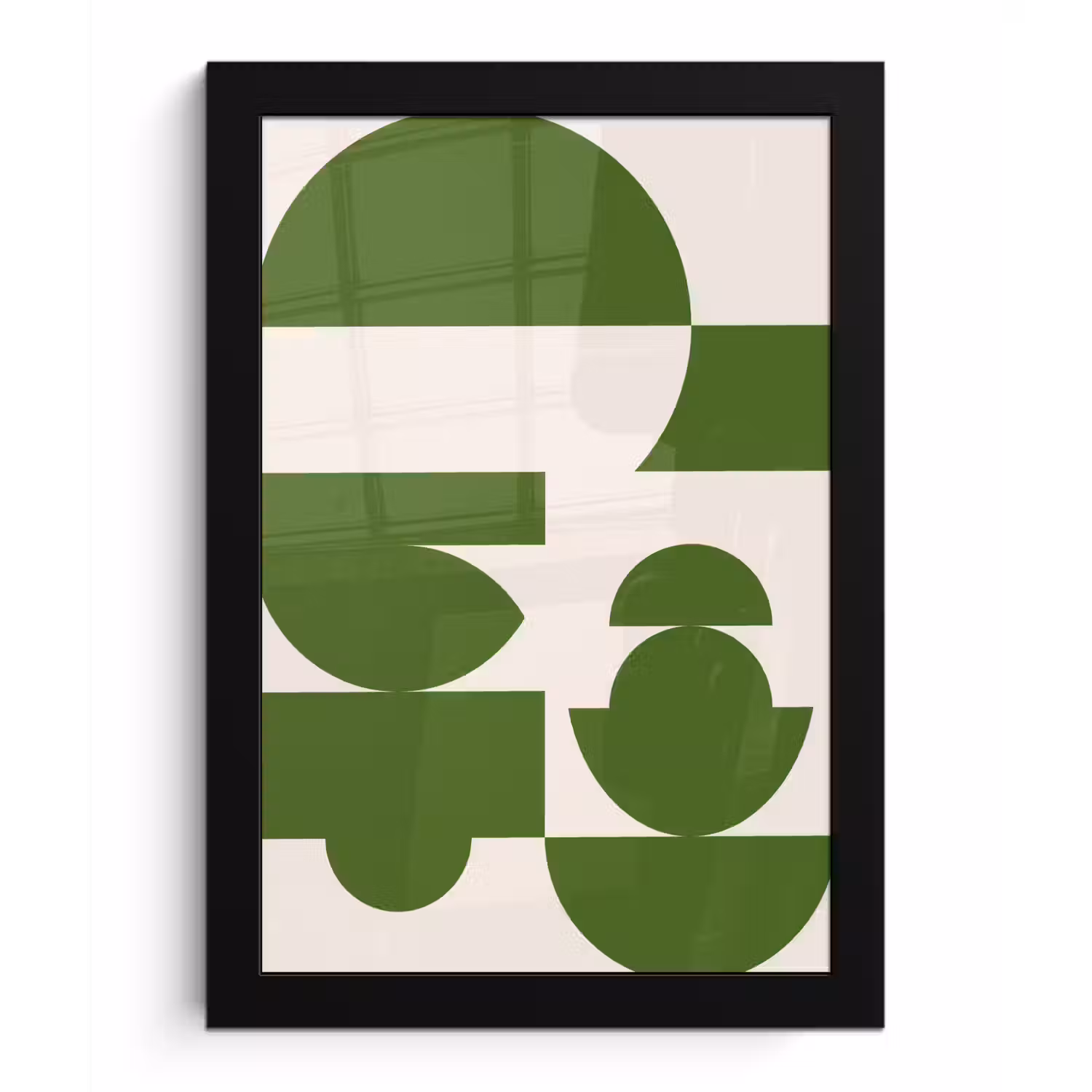 Abstract - Geometrie - Modern - Groen - Wit fotolijst zwart zonder passe partout klein -3d