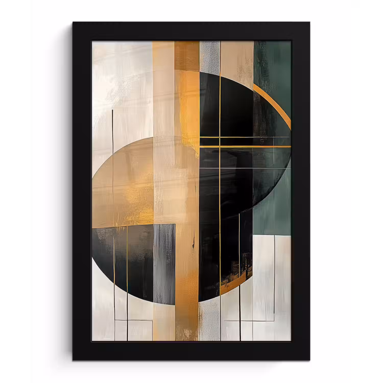 Abstract - Goud - Brons - Groen - Vormen - Modern fotolijst zwart zonder passe partout klein -3d