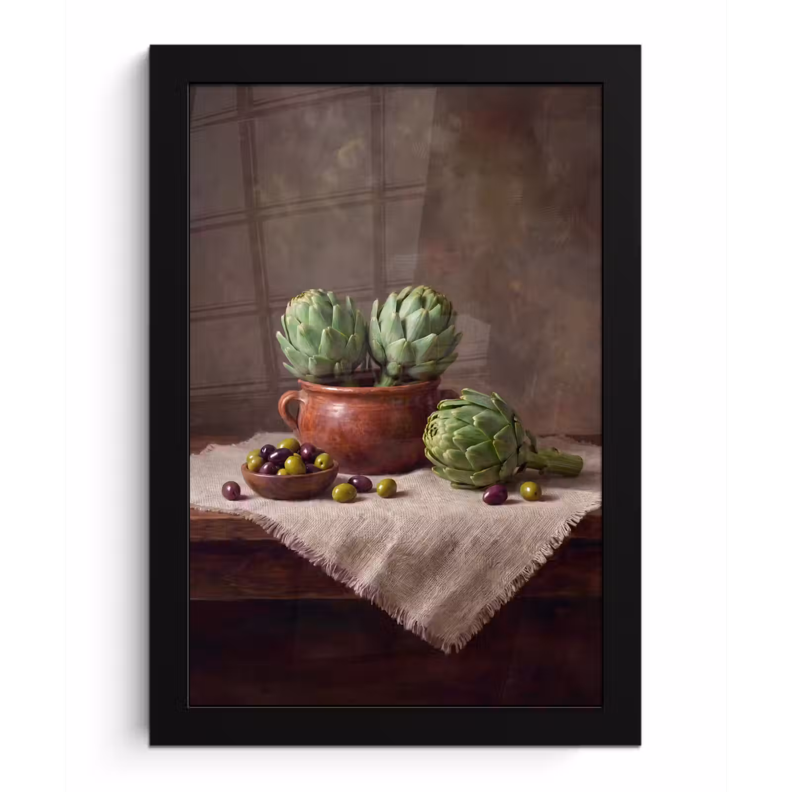 Poster met lijst - Artisjokken - Olijven - Eten - Artisjokken - Olijven - Eten fotolijst zwart zonder passe partout klein