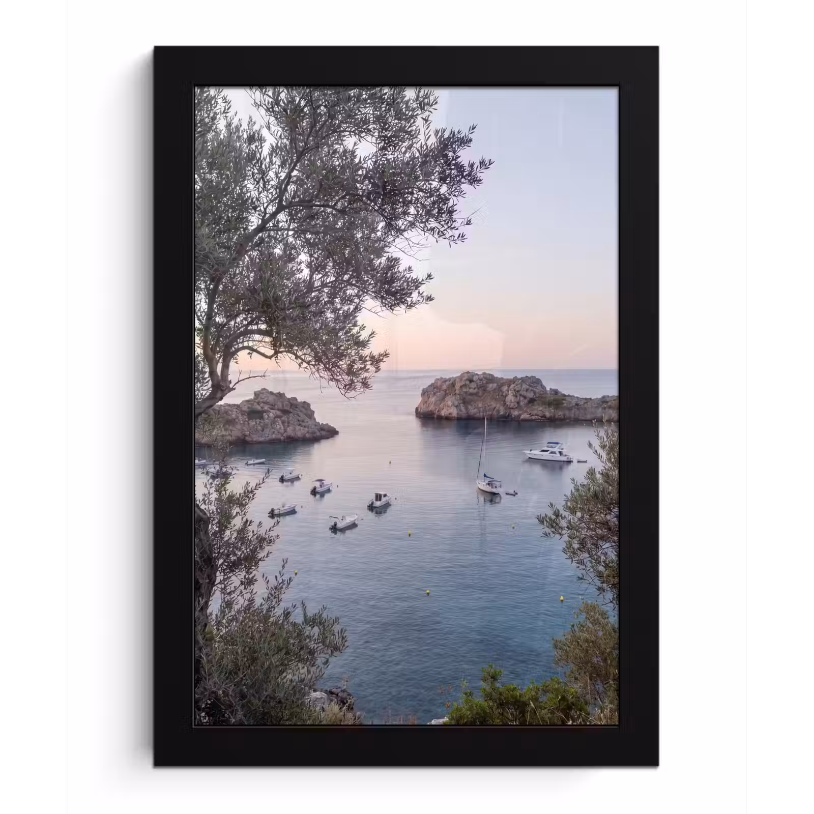 Poster met lijst - Baai - boten - zonsondergang - Baai - boten - zonsondergang fotolijst zwart zonder passe partout klein