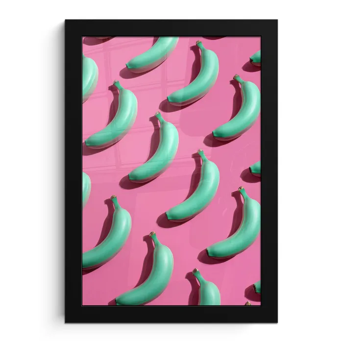 Bananen - Patroon - Blauw - Roze fotolijst zwart zonder passe partout klein -3d
