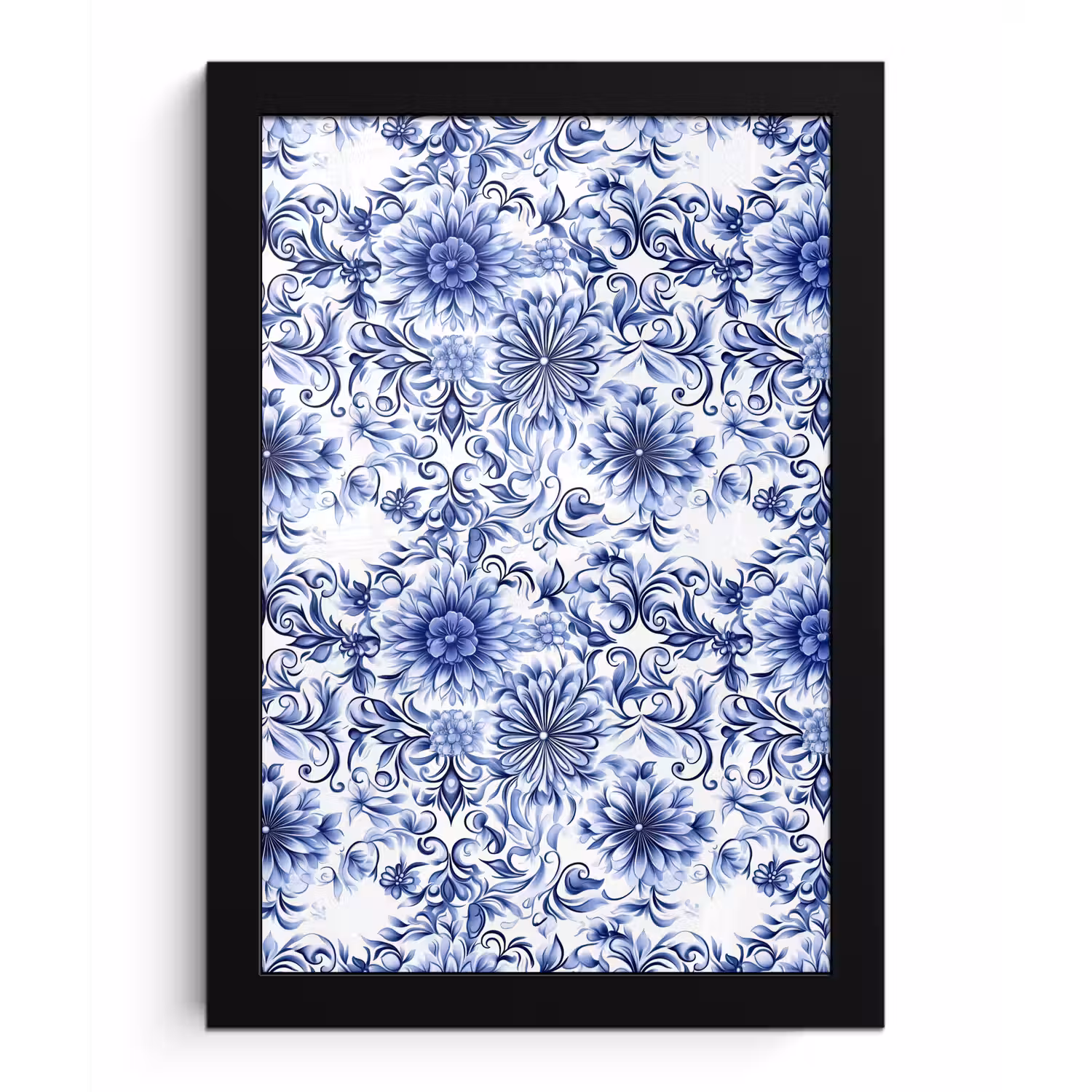 Bloemen - Blauw - Patroon - Wit fotolijst zwart zonder passe partout klein 224 -3d