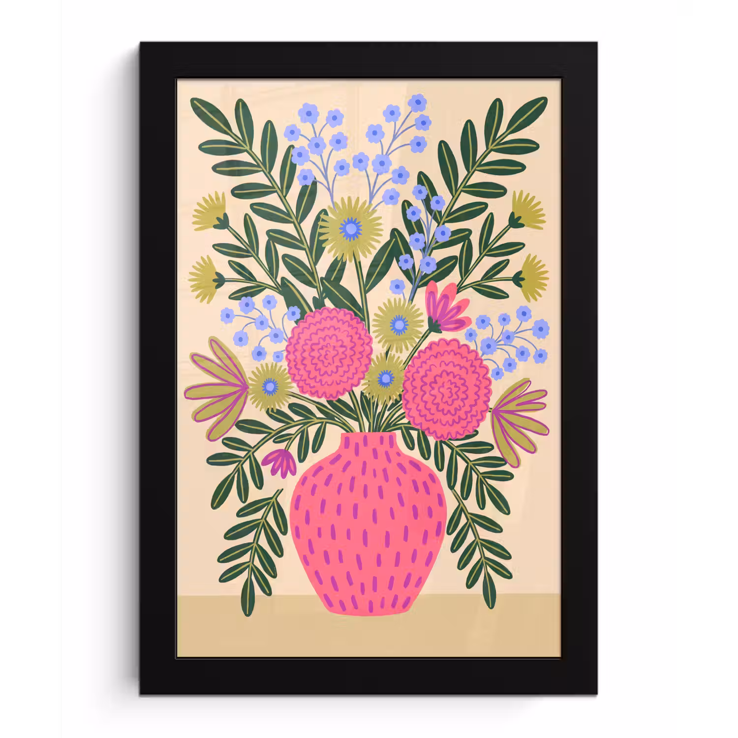 Bloemen - Boeket - Natuur - Abstract - Roze fotolijst zwart zonder passe partout klein -3d