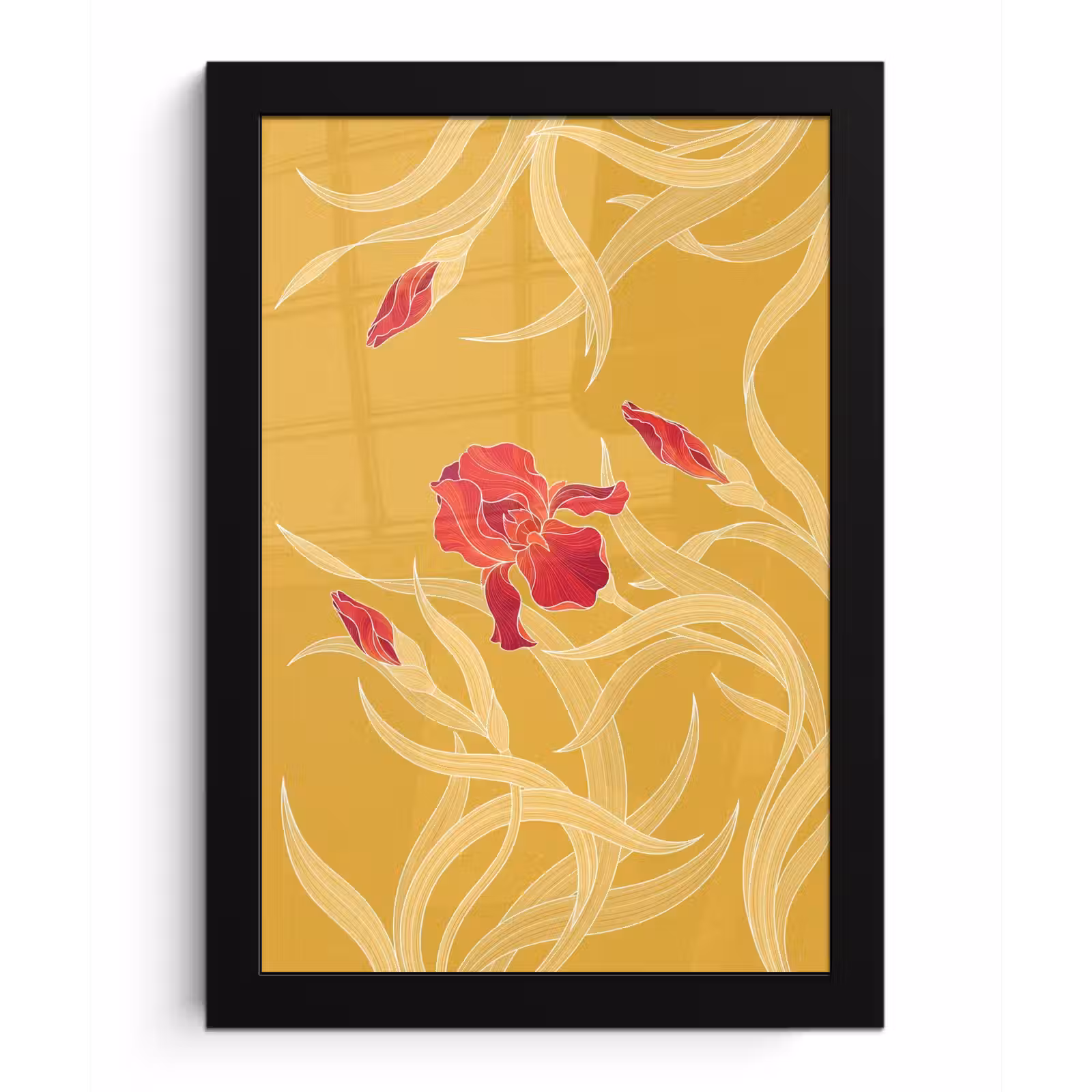 Poster met lijst - Bloemen - Illustratie - Rood - Bloemen - Illustratie - Rood fotolijst zwart zonder passe partout klein