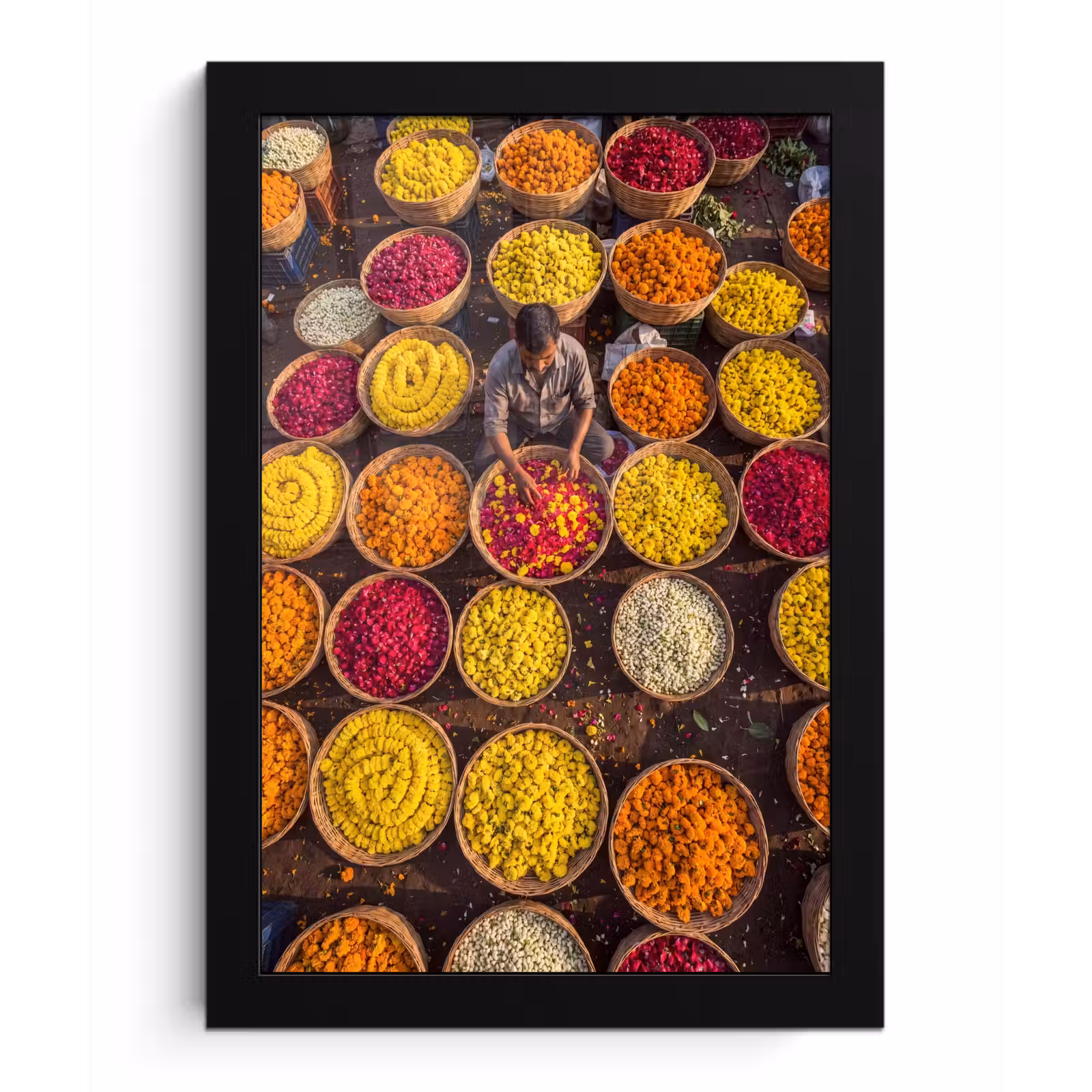 Poster met lijst - Bloemen - Markt - Kleurrijk - Bloemen - Markt - Kleurrijk fotolijst zwart zonder passe partout klein