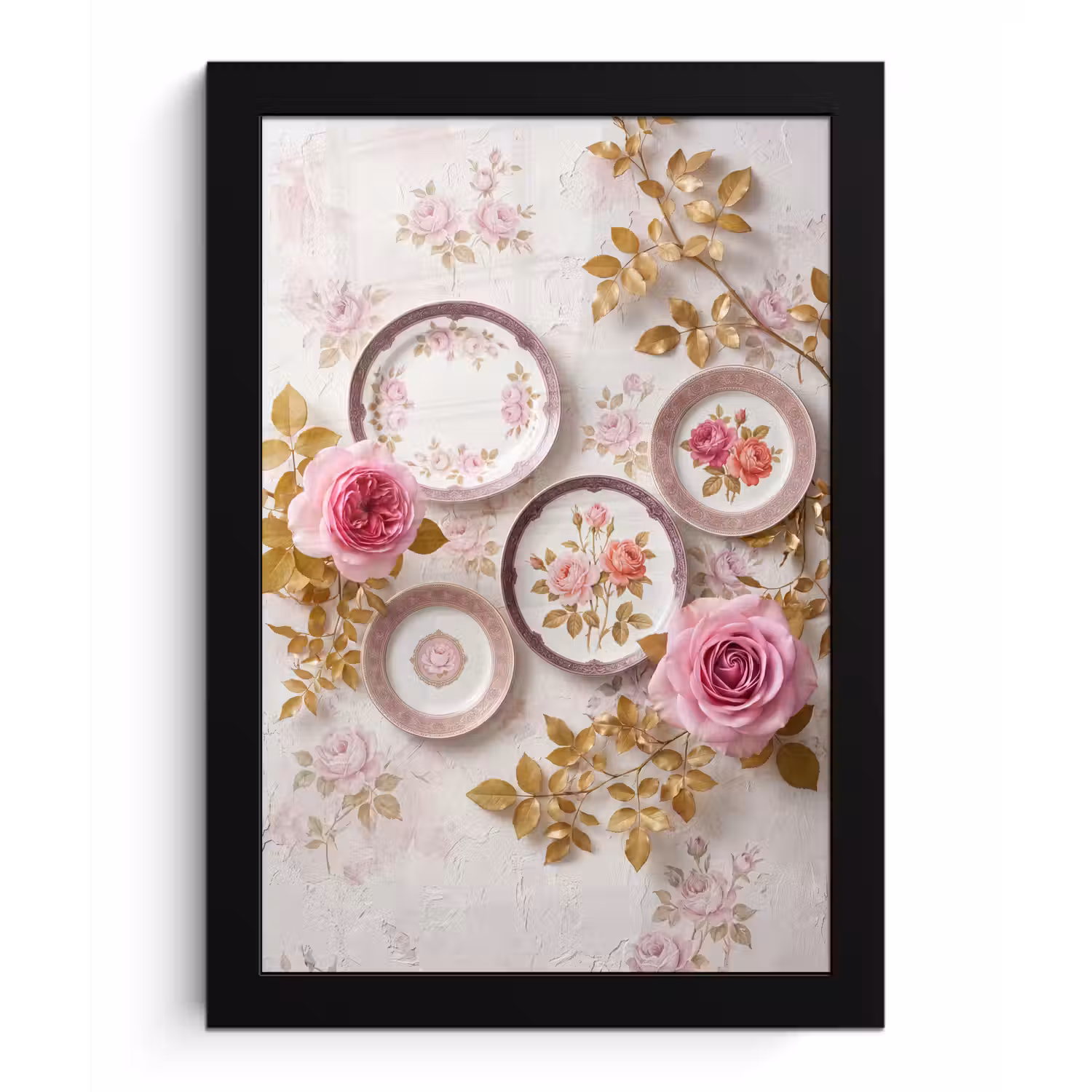 Bloemen - Patroon - Vintage - Roze - Decoratie fotolijst zwart zonder passe partout klein -3d