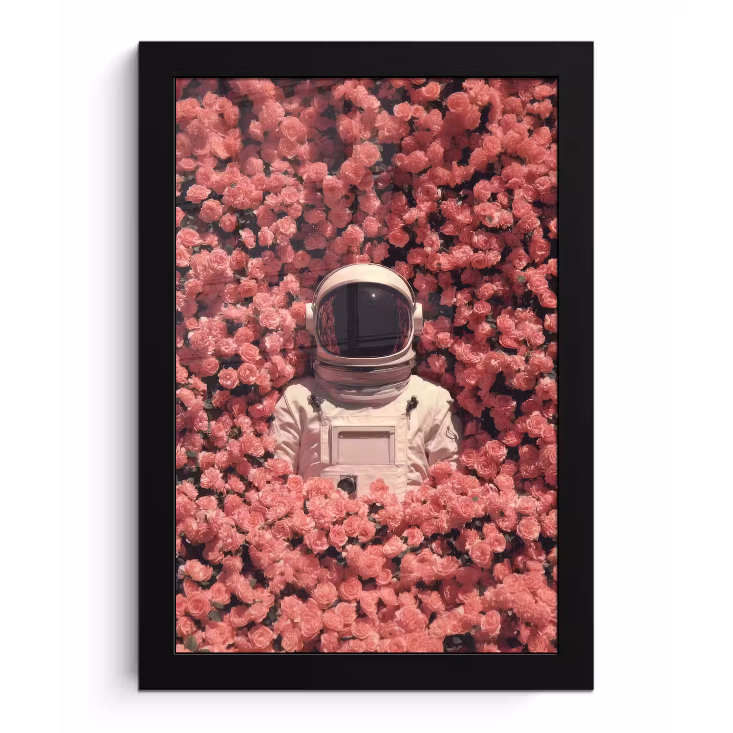 Bloemen - Roze - Astronaut fotolijst zwart zonder passe partout klein -3d