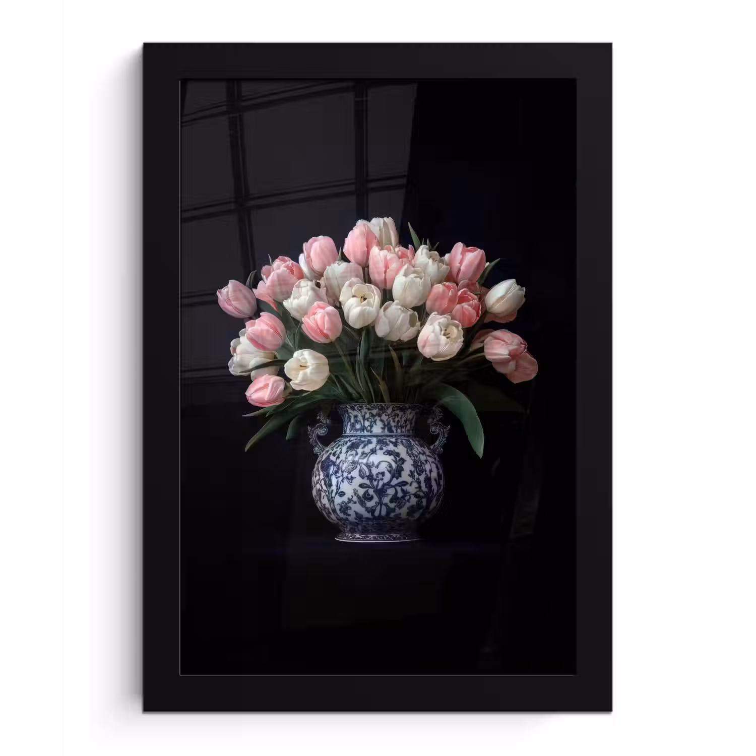 Bloemen - Roze - Tulpen - Vaas fotolijst zwart zonder passe partout klein -3d