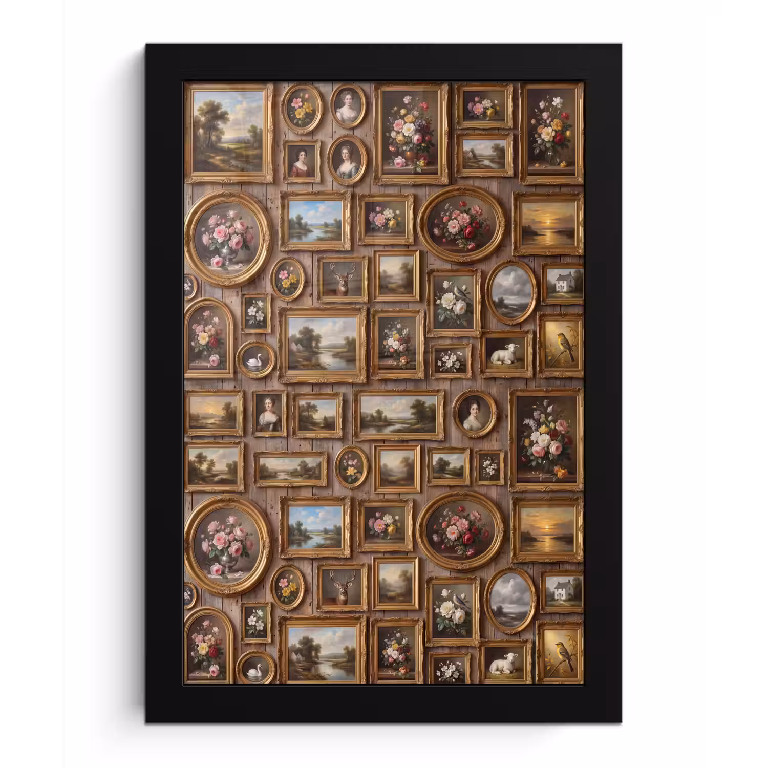Bloemen - Rozen - Klassiek - Vaas - Kleurrijk fotolijst zwart zonder passe partout klein -3d