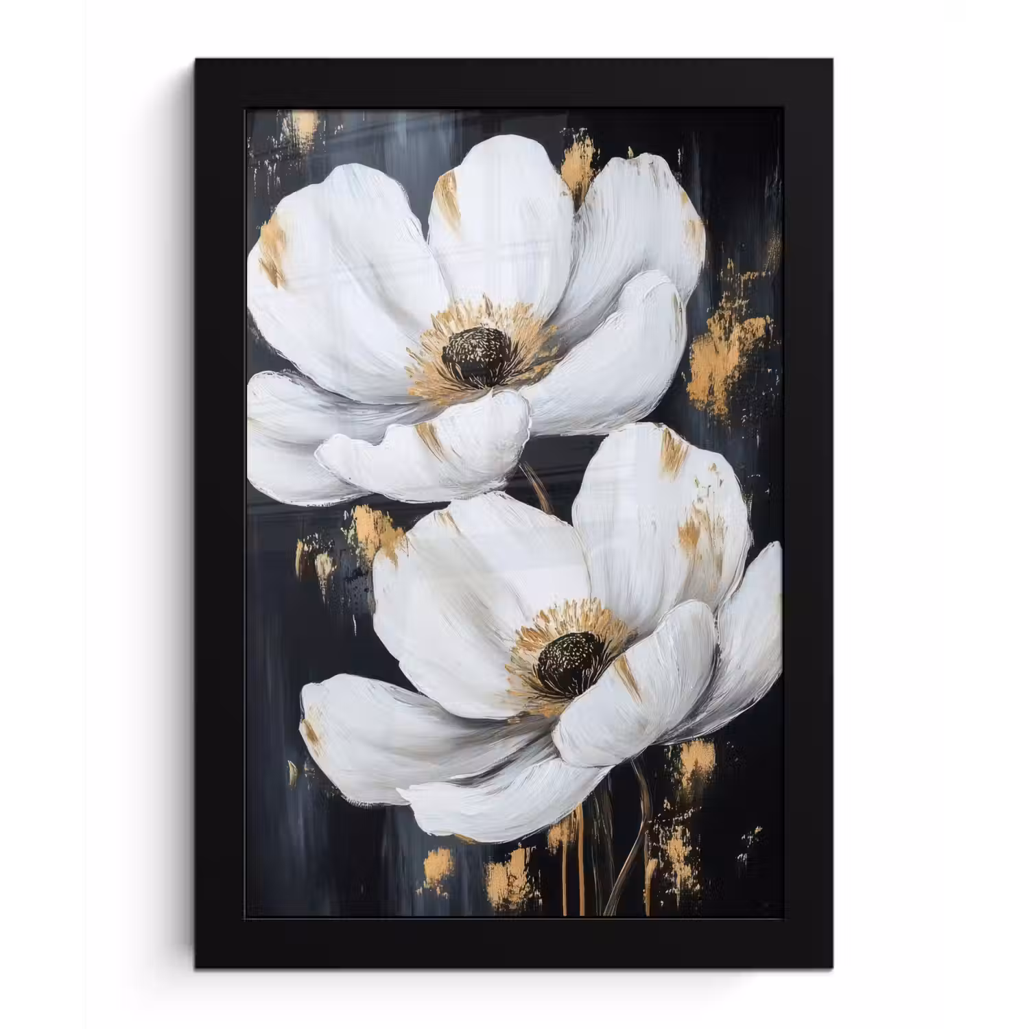 Bloemen - Wit - Abstract fotolijst zwart zonder passe partout klein -3d