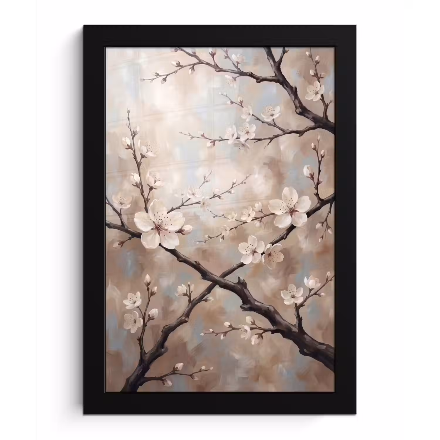 Bloesem - Takken - Schilderij - Beige - Serene fotolijst zwart zonder passe partout klein -3d