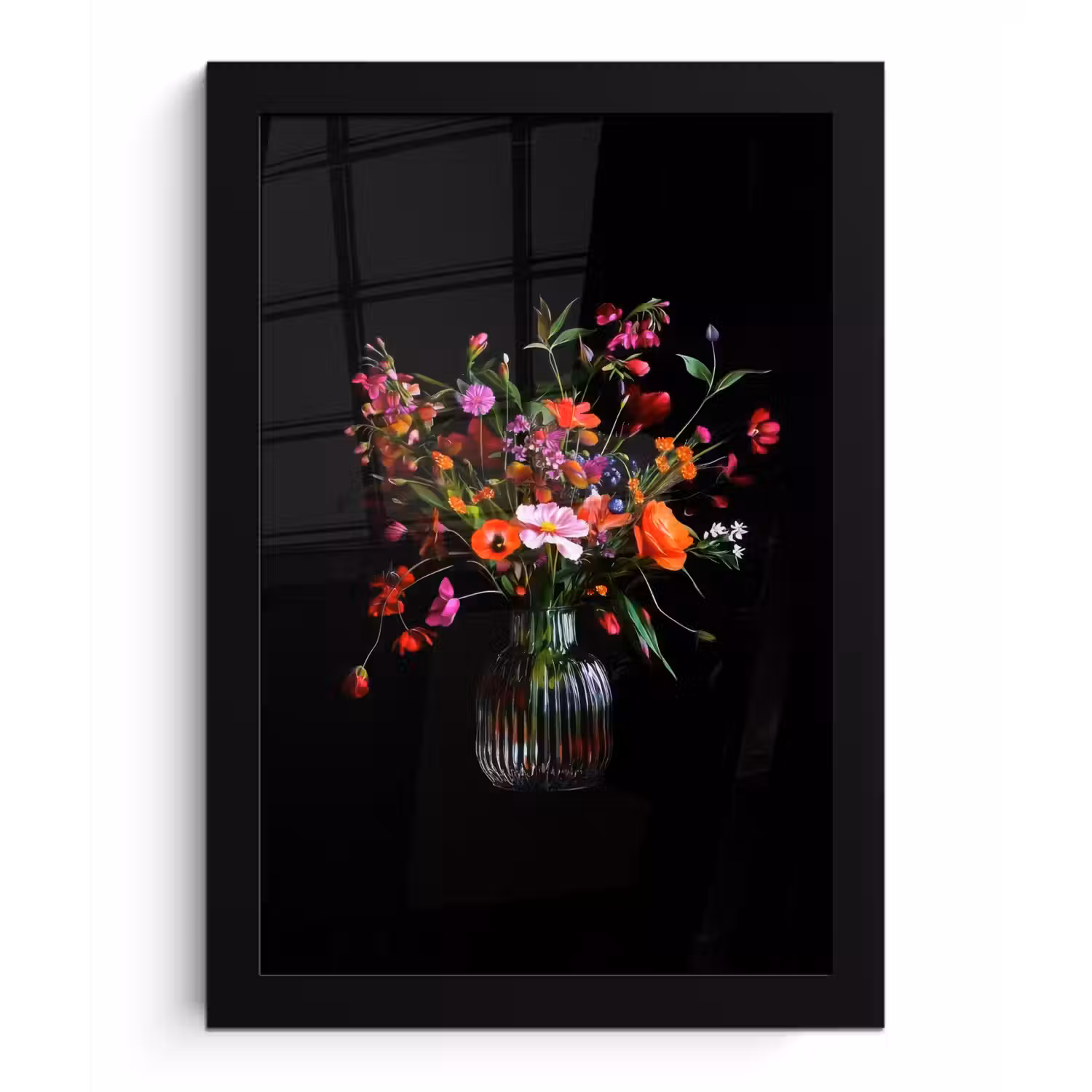Boeket - Veldbloemen - Vaas fotolijst zwart zonder passe partout klein -3d
