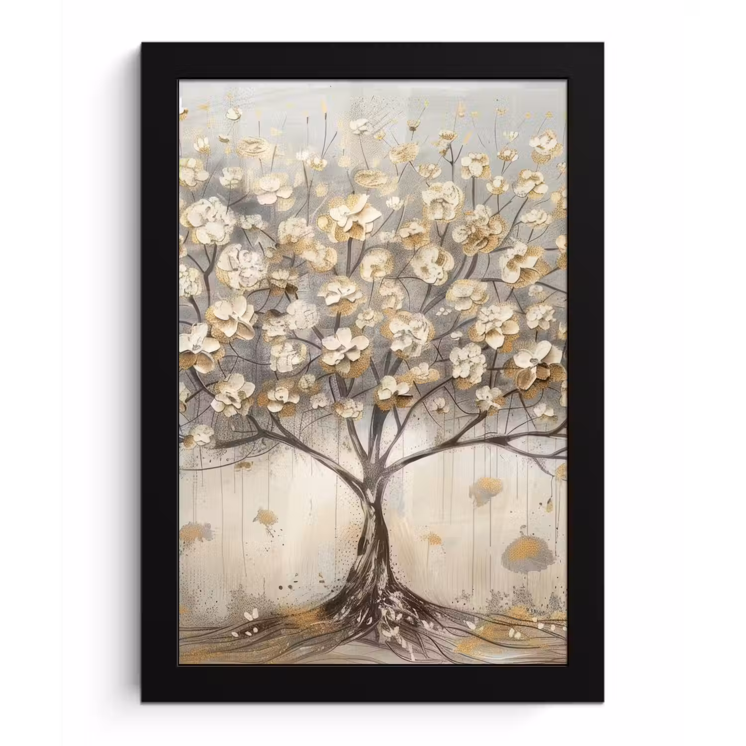 Boom - Beige - Goud - Verflook - Grijs fotolijst zwart zonder passe partout klein -3d