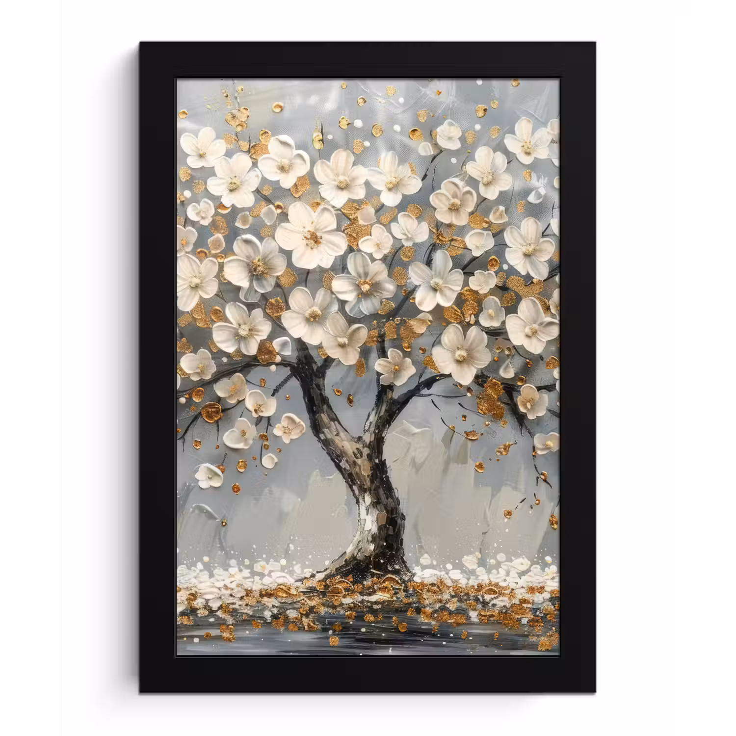 Boom - Bloemen - Wit - Natuur - Kunst fotolijst zwart zonder passe partout klein -3d