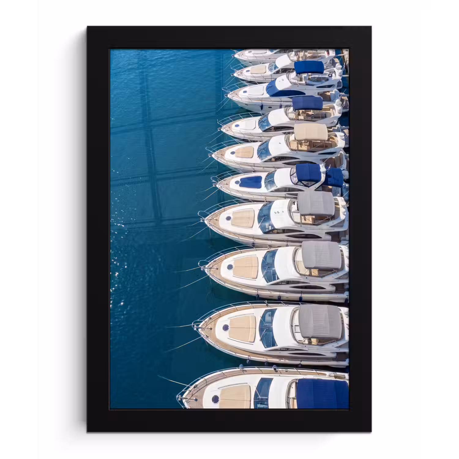 Boot - Jachthaven - Water - Zomer - Blauw fotolijst zwart zonder passe partout klein -3d