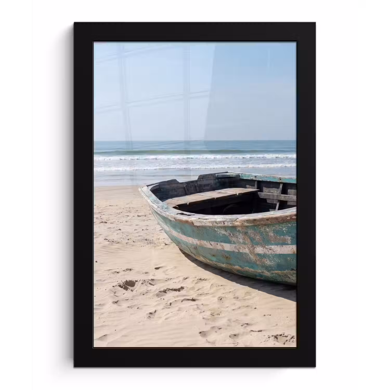 Boot - Zandstrand - Zee fotolijst zwart zonder passe partout klein -3d