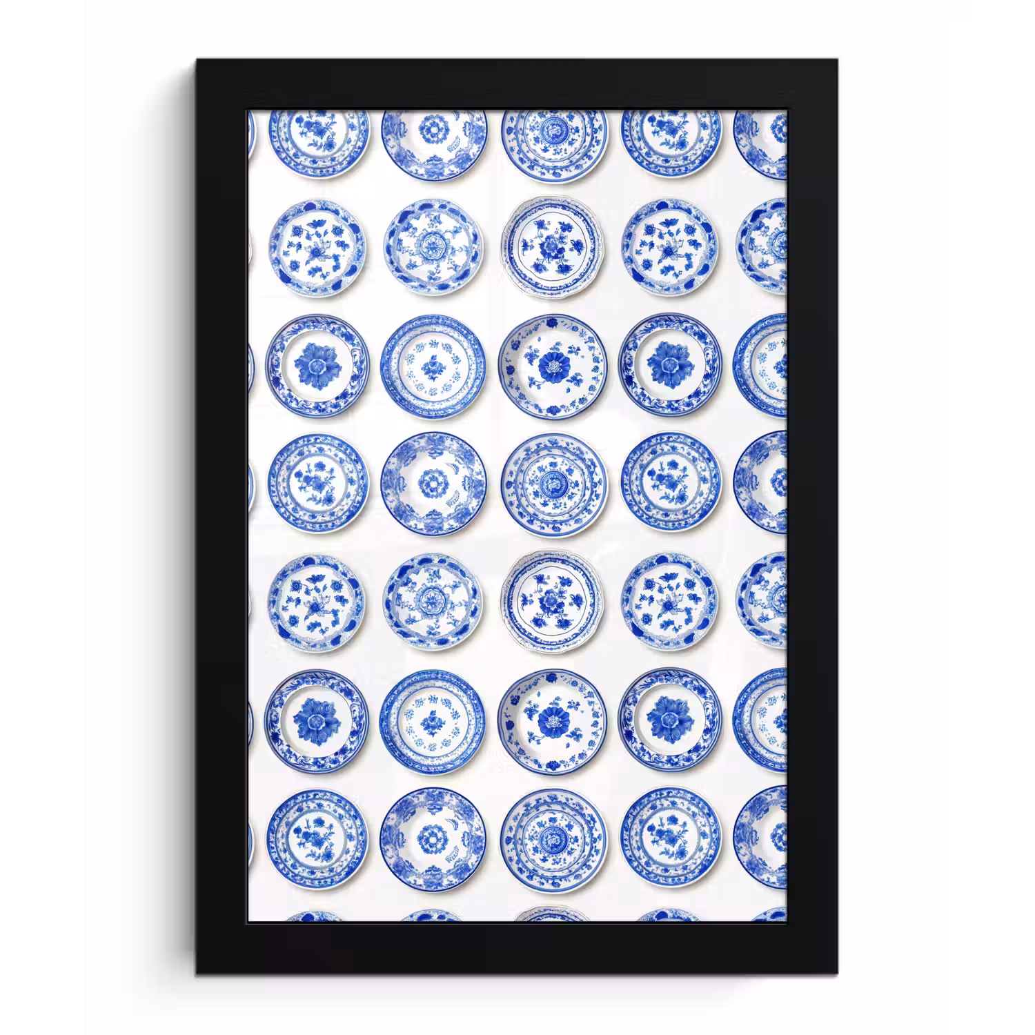 Borden - Bloemen - Patroon - Blauw fotolijst zwart zonder passe partout klein 224 -3d