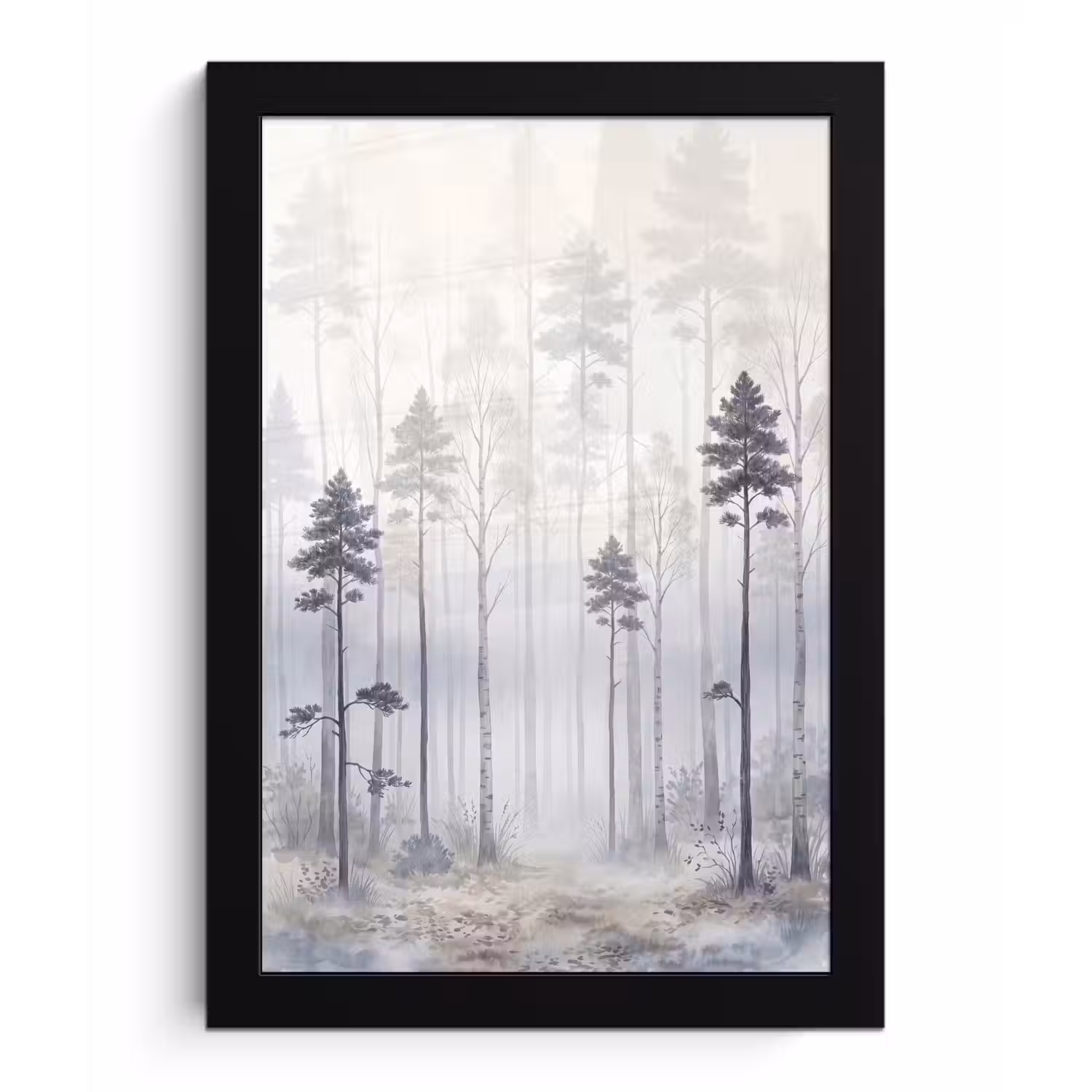 Bos - Bomen - Mist - Natuur - Illustratie - Grijs fotolijst zwart zonder passe partout klein -3d