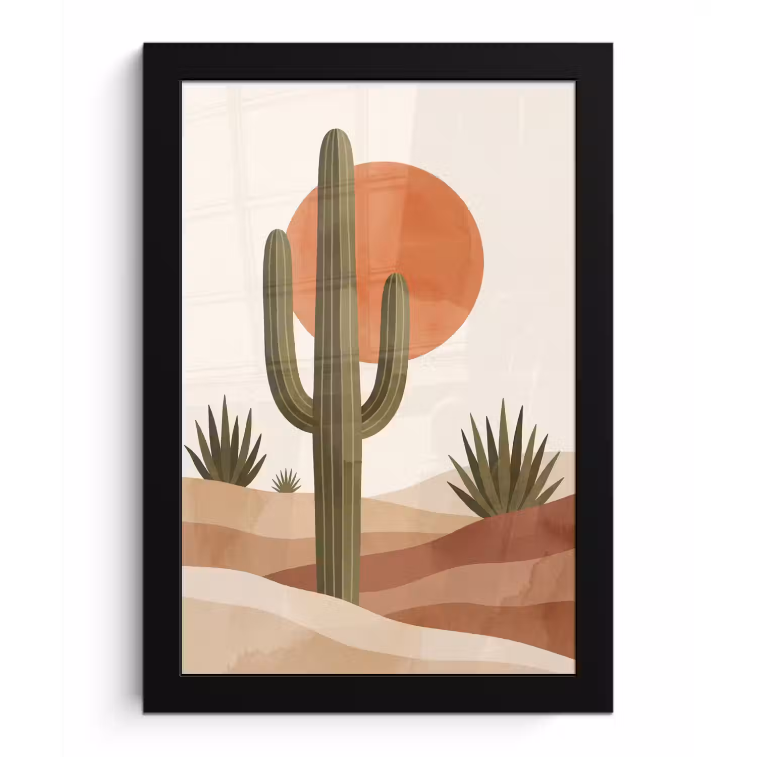 Cactus - Duinen - Modern - Landschap - Groen fotolijst zwart zonder passe partout klein -3d