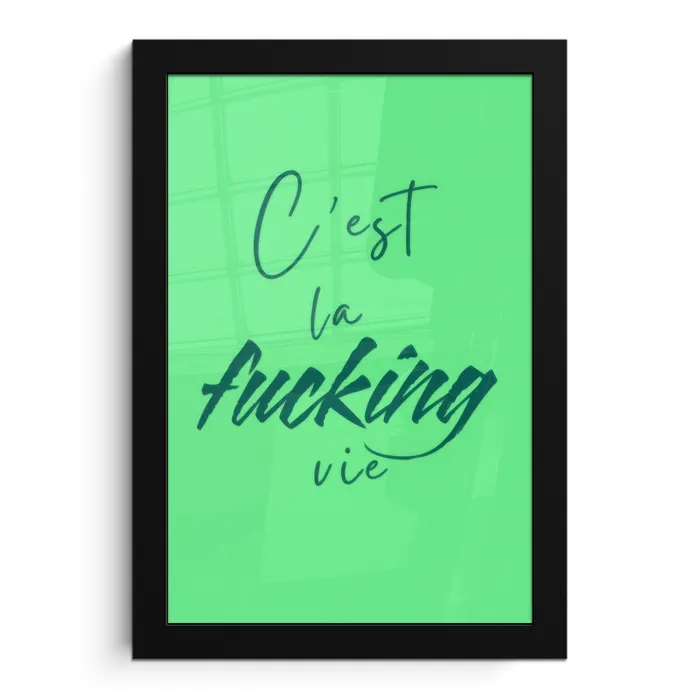 c'est la fucking vie - Groen - Penseelstijl fotolijst zwart zonder passe partout klein -3d
