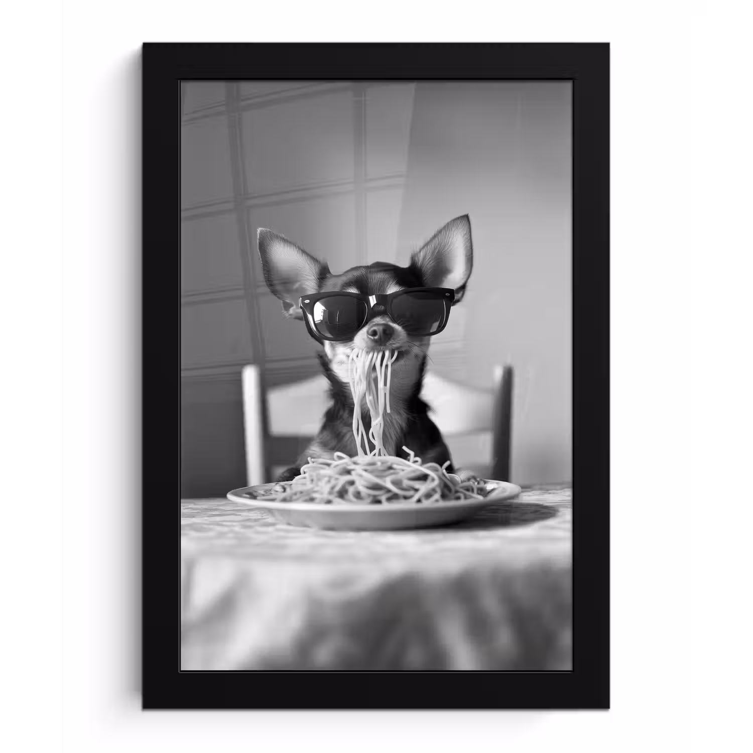 Chihuahua - Hond - Zonnebril - Humoristisch - Zwart - Wit - Spaghetti fotolijst zwart zonder passe partout klein -3d