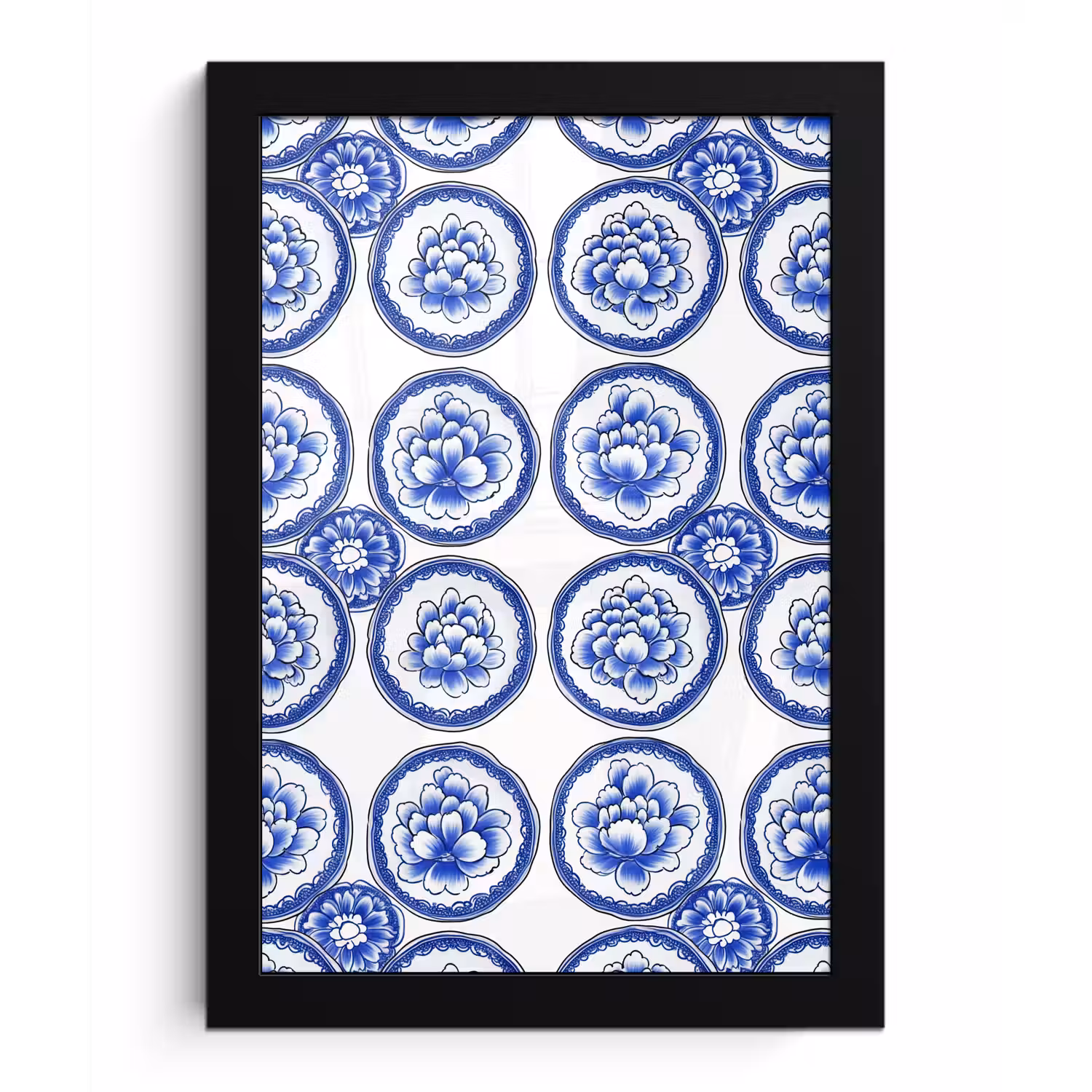 Cirkels - Bloemen - Blauw fotolijst zwart zonder passe partout klein 224 -3d