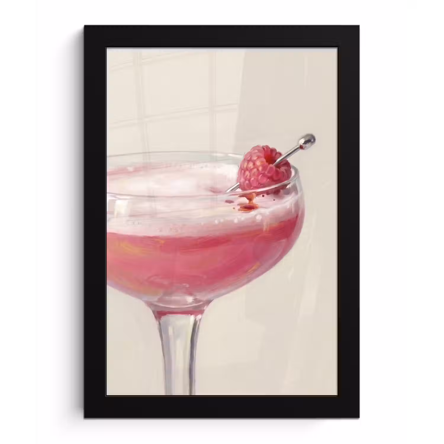 Cocktail - Framboos - Drank - Modern - Roze fotolijst zwart zonder passe partout klein -3d
