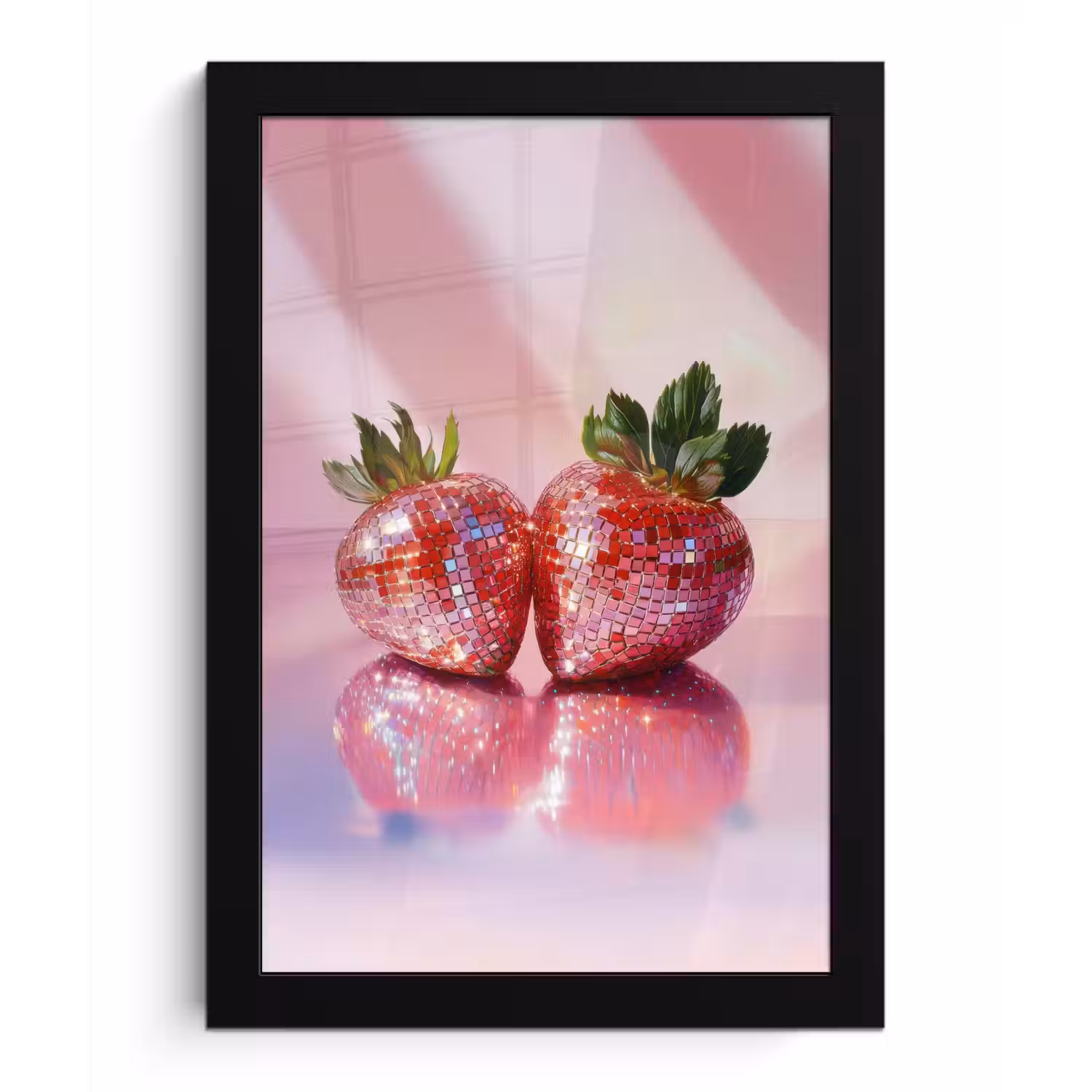 Disco - Fruit - Glitter - Strawberry fotolijst zwart zonder passe partout klein -3d