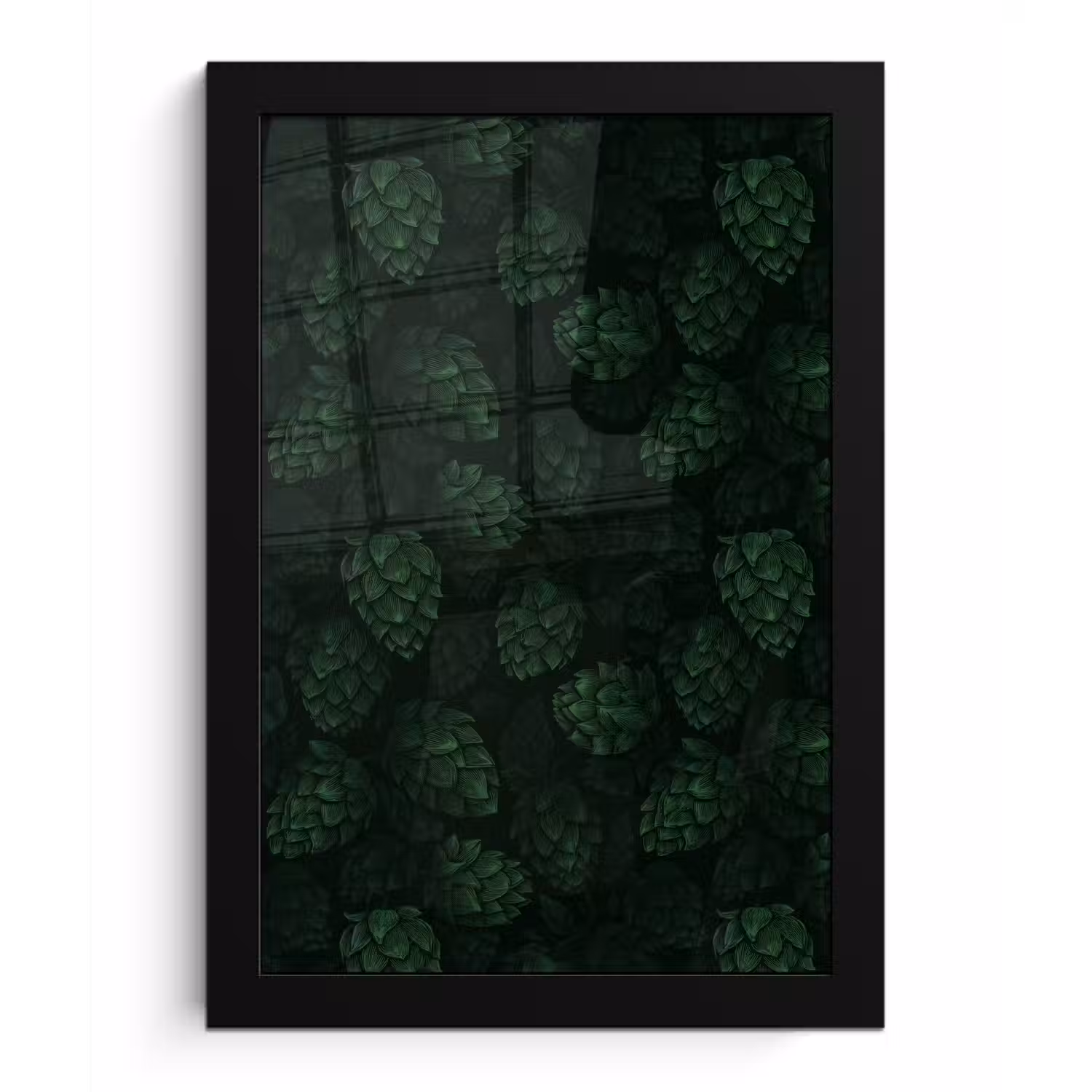 Donker - Groen - Hopbellen - Botanisch - Illustratie fotolijst zwart zonder passe partout klein 224 -3d