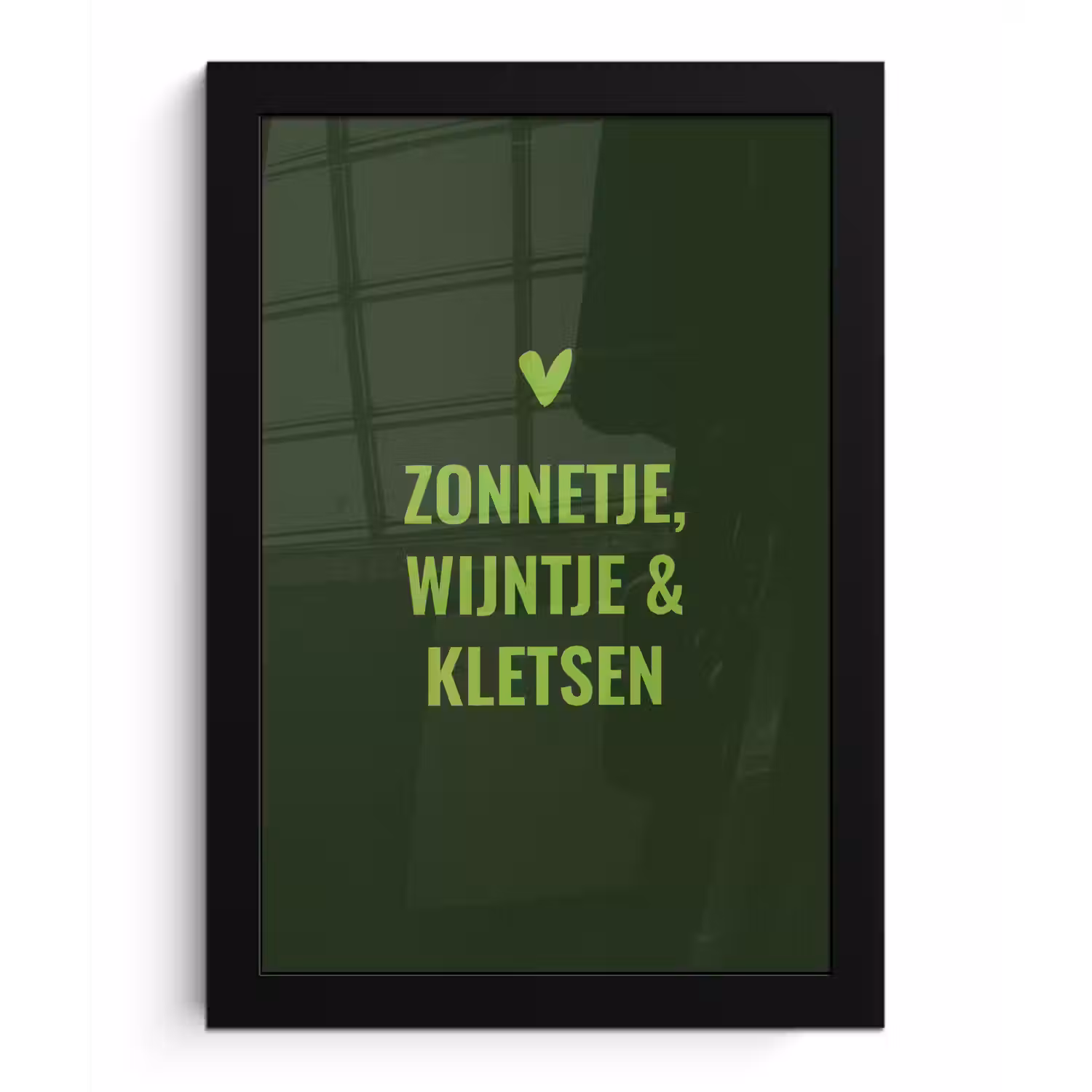 Donkergroen - Quote - Zon - Zomer fotolijst zwart zonder passe partout klein -3d