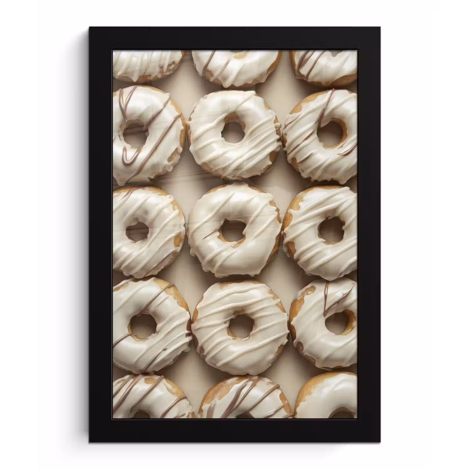 Donuts - Chocolade - Wit - Beige fotolijst zwart zonder passe partout klein -3d