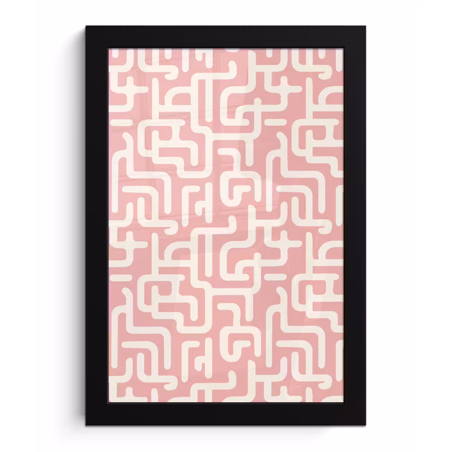 Doolhofpatroon - Roze - Wit - Abstract fotolijst zwart zonder passe partout klein 224 -3d