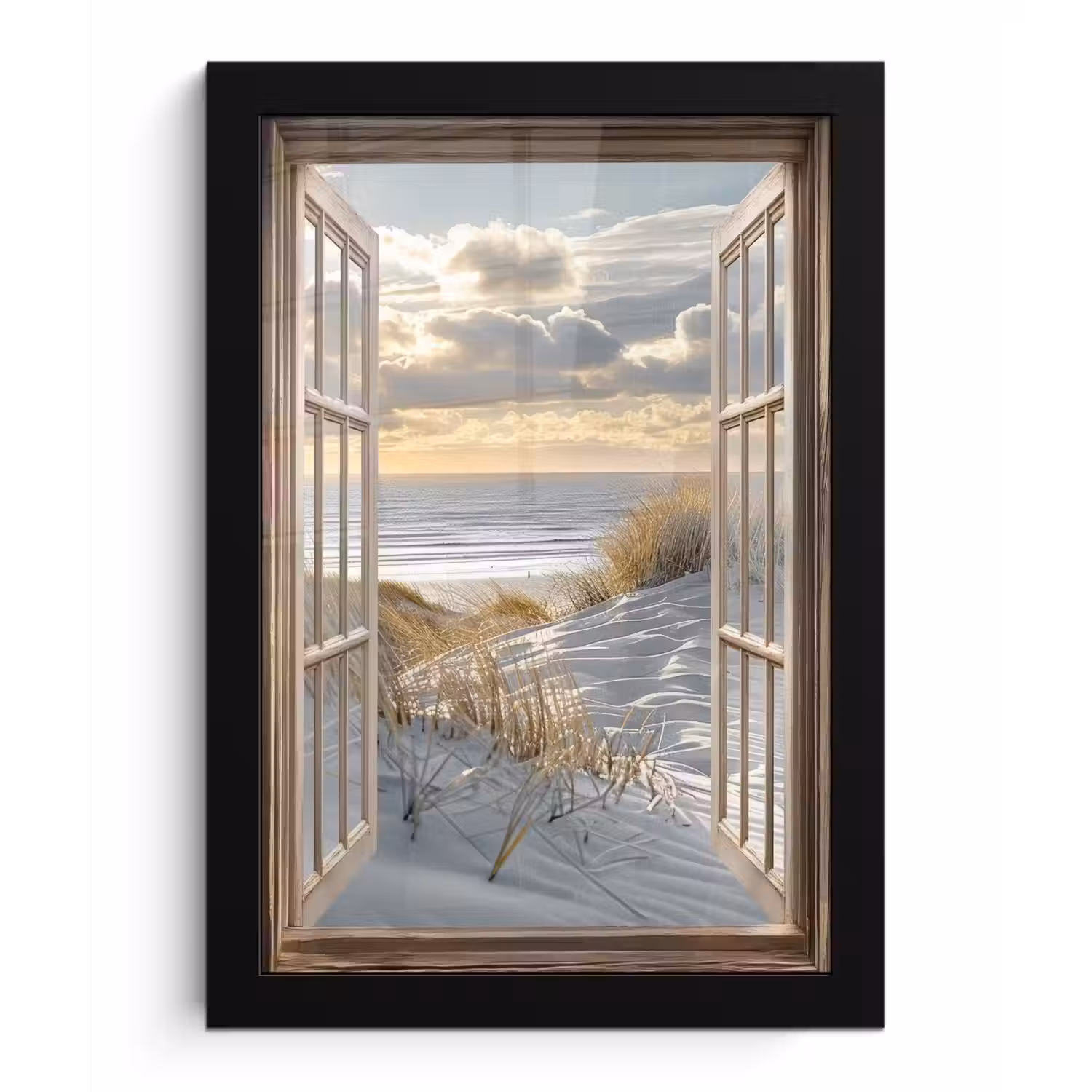Doorkijk - Strand - Duinen - Zee - Natuur fotolijst zwart zonder passe partout klein -3d