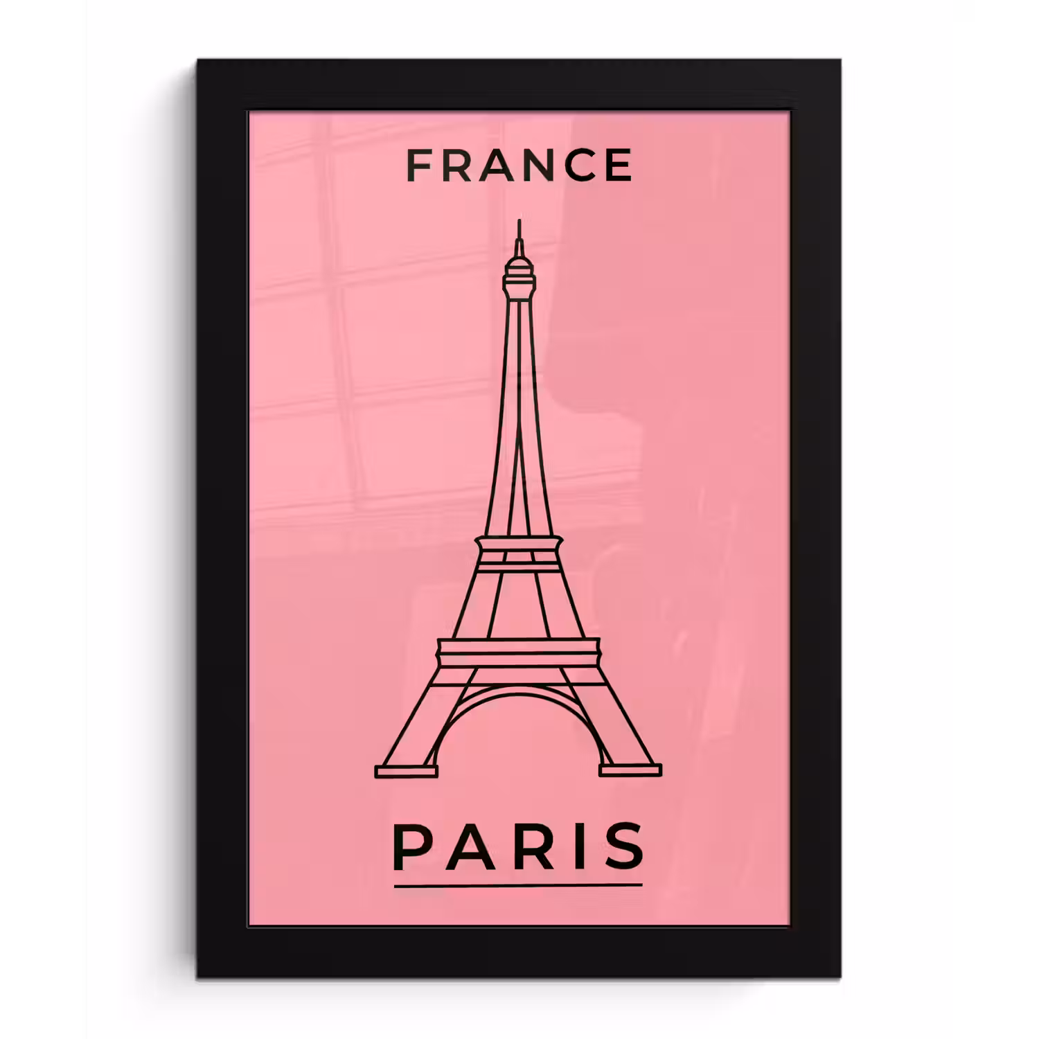 Eiffeltoren - Parijs - Architectuur - Minimalistisch - Roze fotolijst zwart zonder passe partout klein -3d