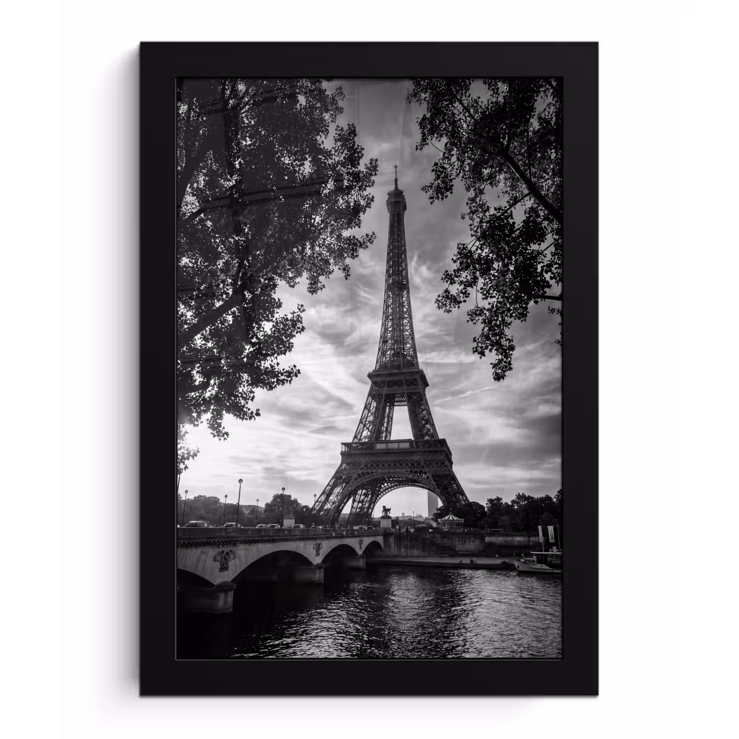 Eiffeltoren - Parijs - Rivier - Architectuur - Zwart-wit fotolijst zwart zonder passe partout klein -3d