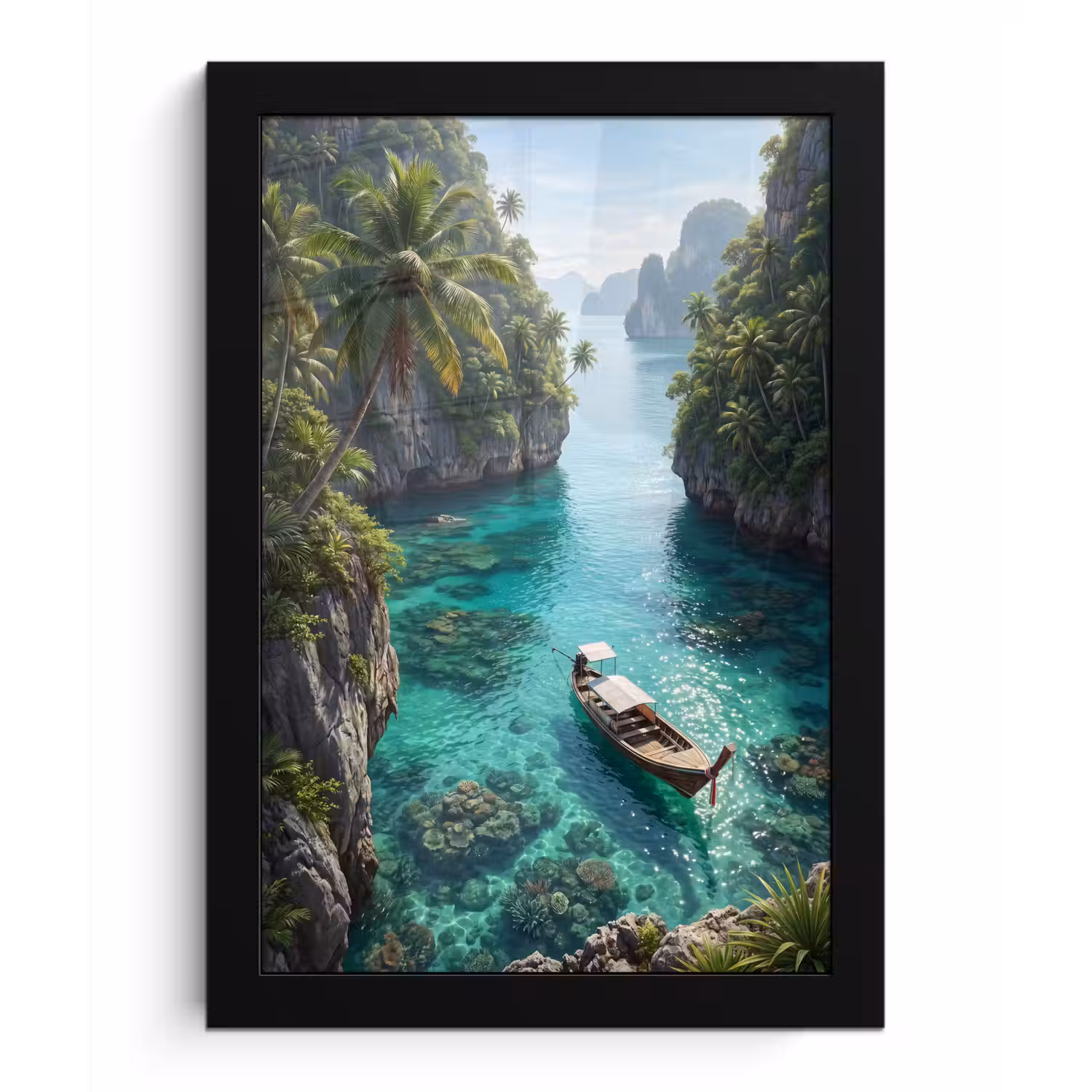 Eiland - Tropisch - Water - Palmbomen - Natuur fotolijst zwart zonder passe partout klein -3d