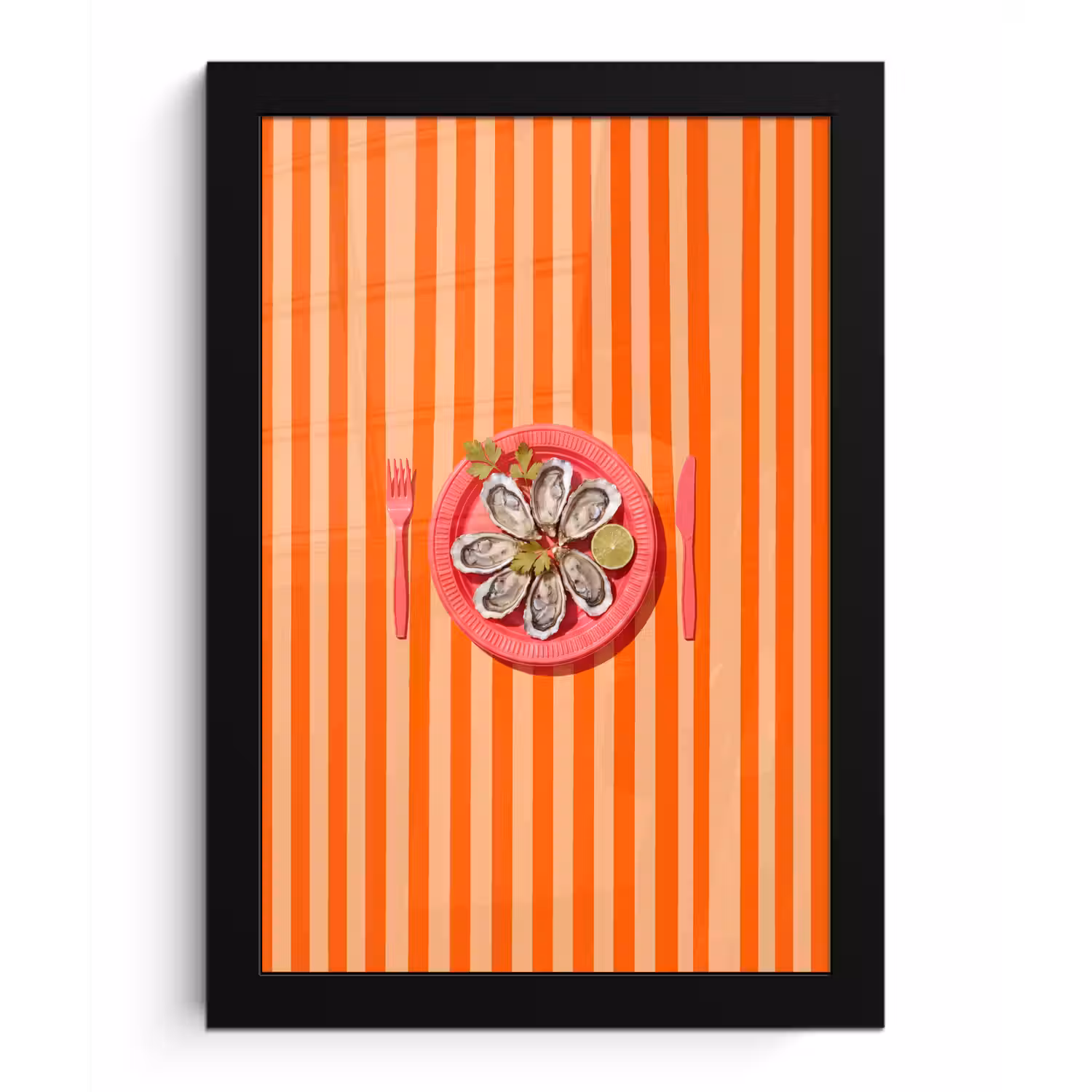 Eten - Oester - Zeevruchten - Oranje - Modern fotolijst zwart zonder passe partout klein -3d