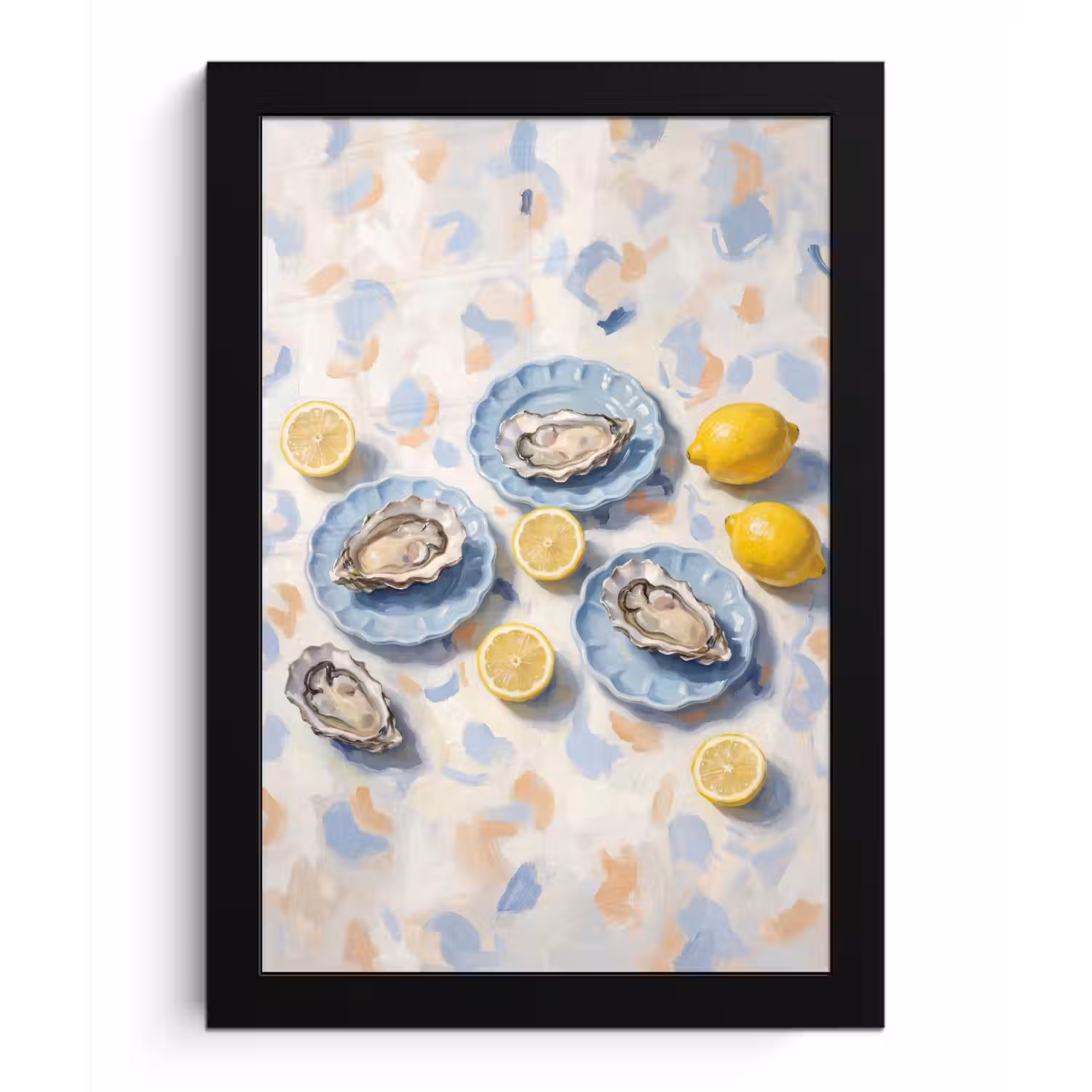 Eten - Oesters - Citroenen - Modern - Geel fotolijst zwart zonder passe partout klein -3d