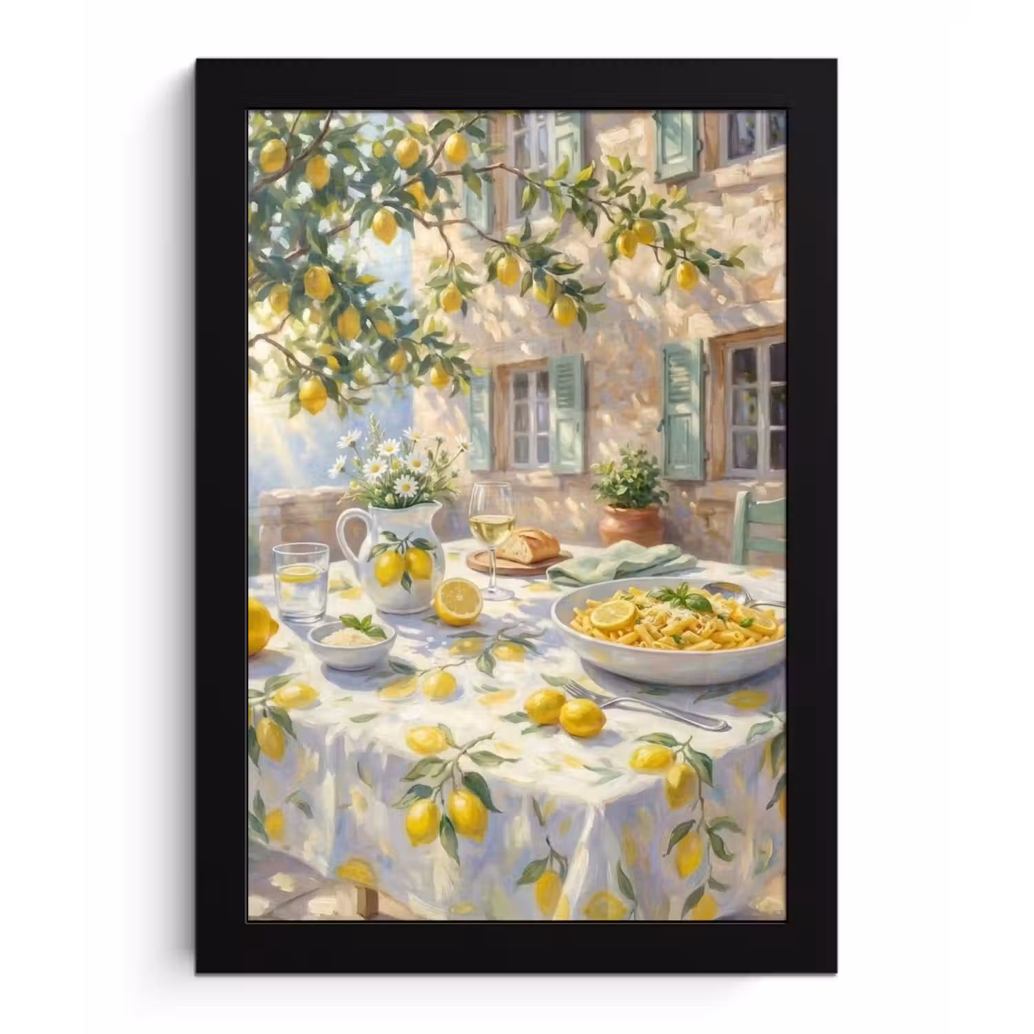 Eten - Terras - Zomer - Geschilderd - Geel fotolijst zwart zonder passe partout klein -3d