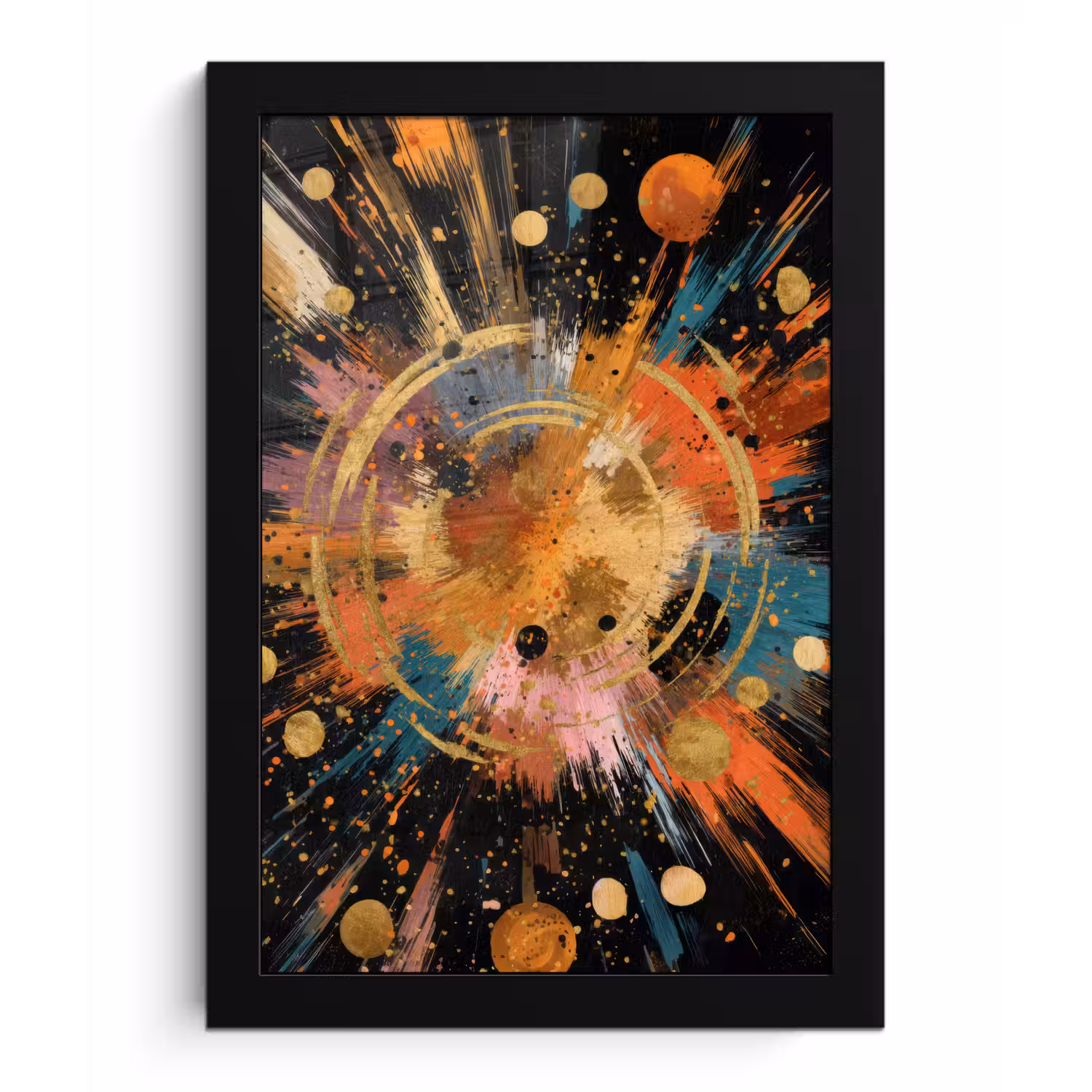 Explosie - Verfstructuur - Goud - Abstract fotolijst zwart zonder passe partout klein -3d