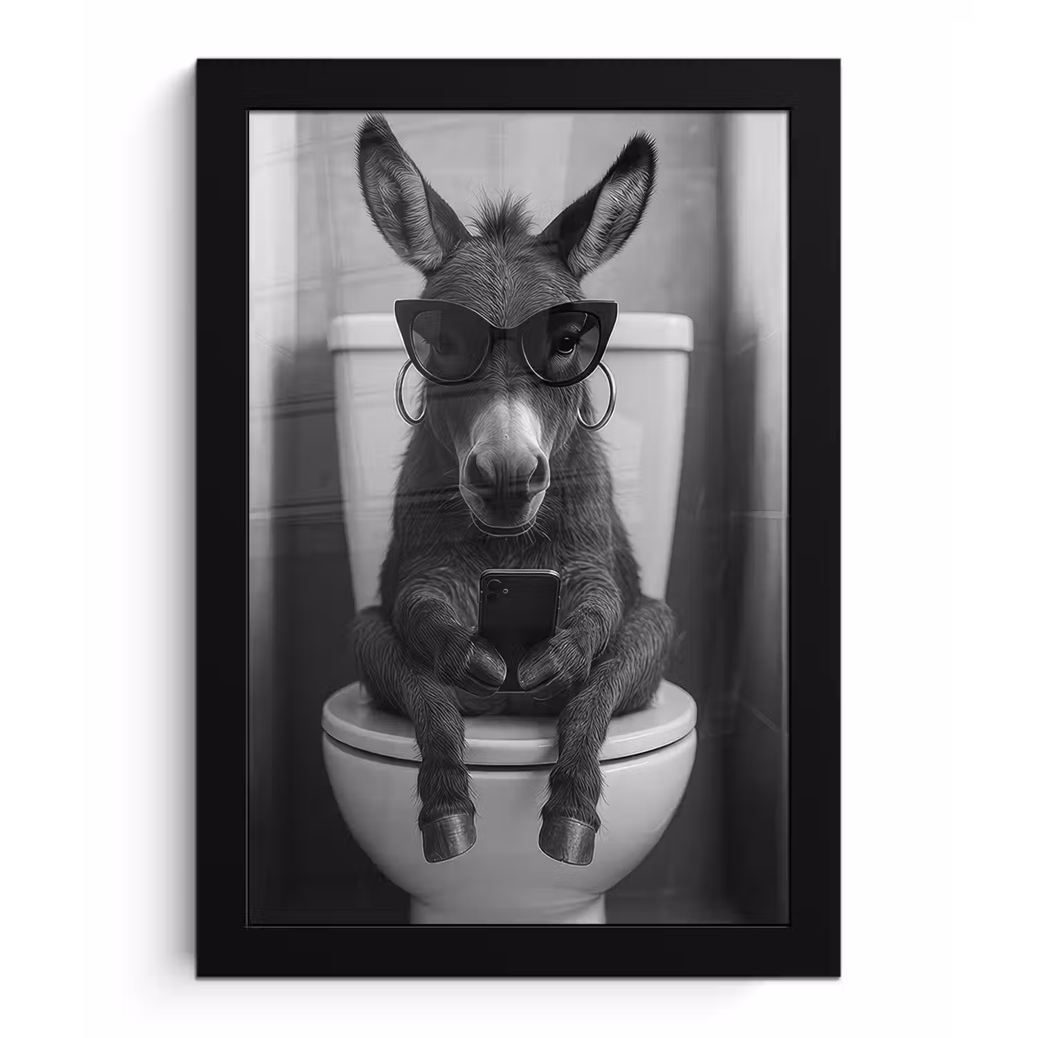 Ezel - Telefoon - Toilet - Zwart - Wit fotolijst zwart zonder passe partout klein -3d