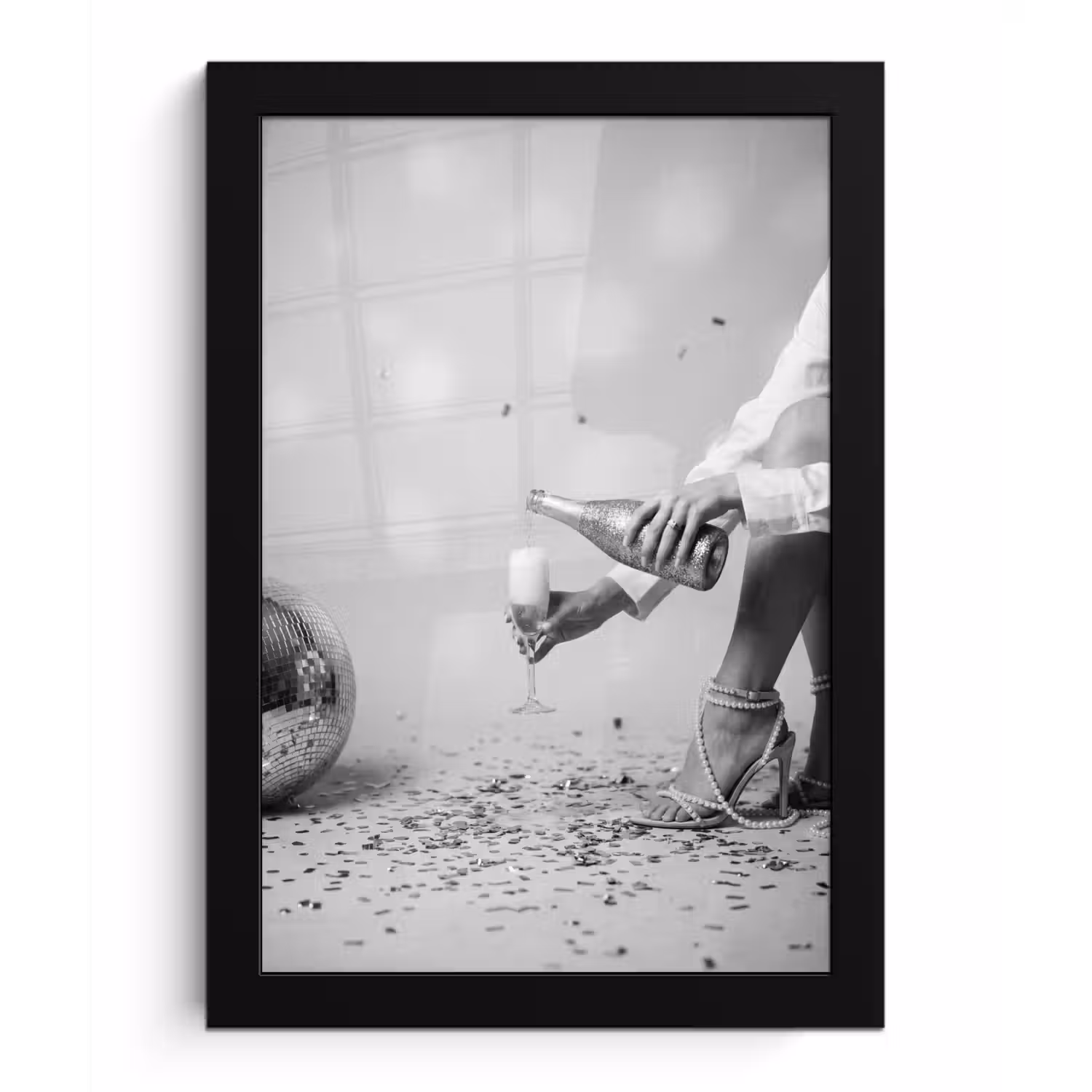 Feestelijk - Champagne - Discobal fotolijst zwart zonder passe partout klein -3d